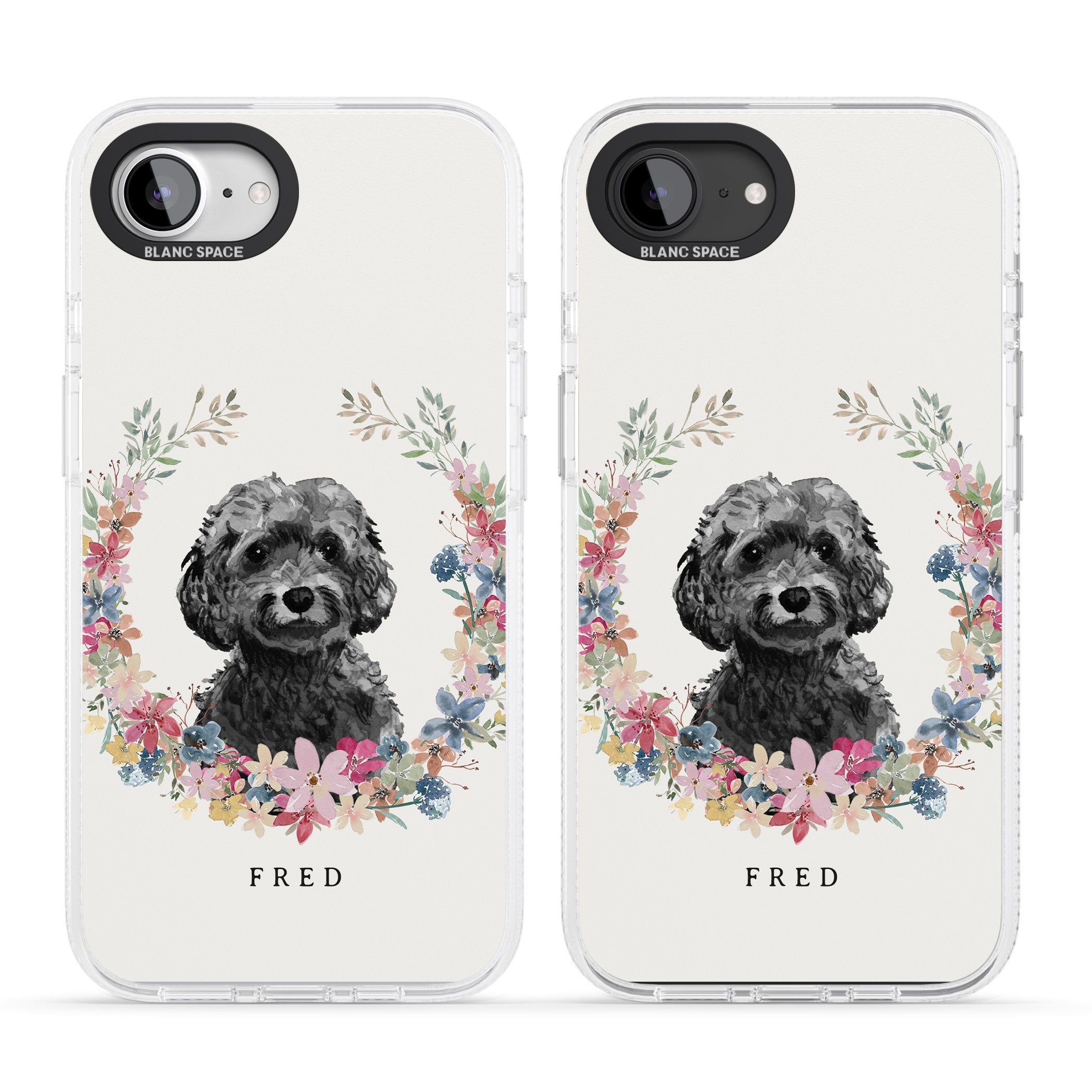 Personalised Black Cockapoo - Watercolour Dog Portrait iPhone 16e Clear Case Impact Air - Blanc Space