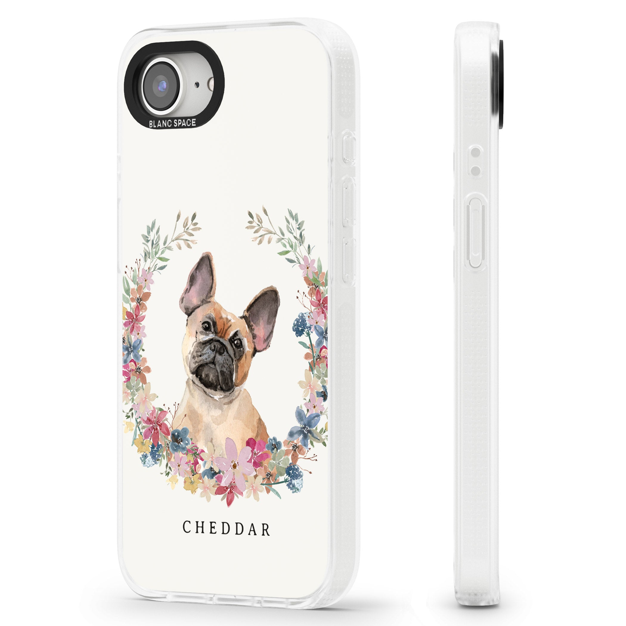 Personalised Tan French Bulldog Watercolour Dog Portrait iPhone 16e Clear Case Impact Air - Blanc Space