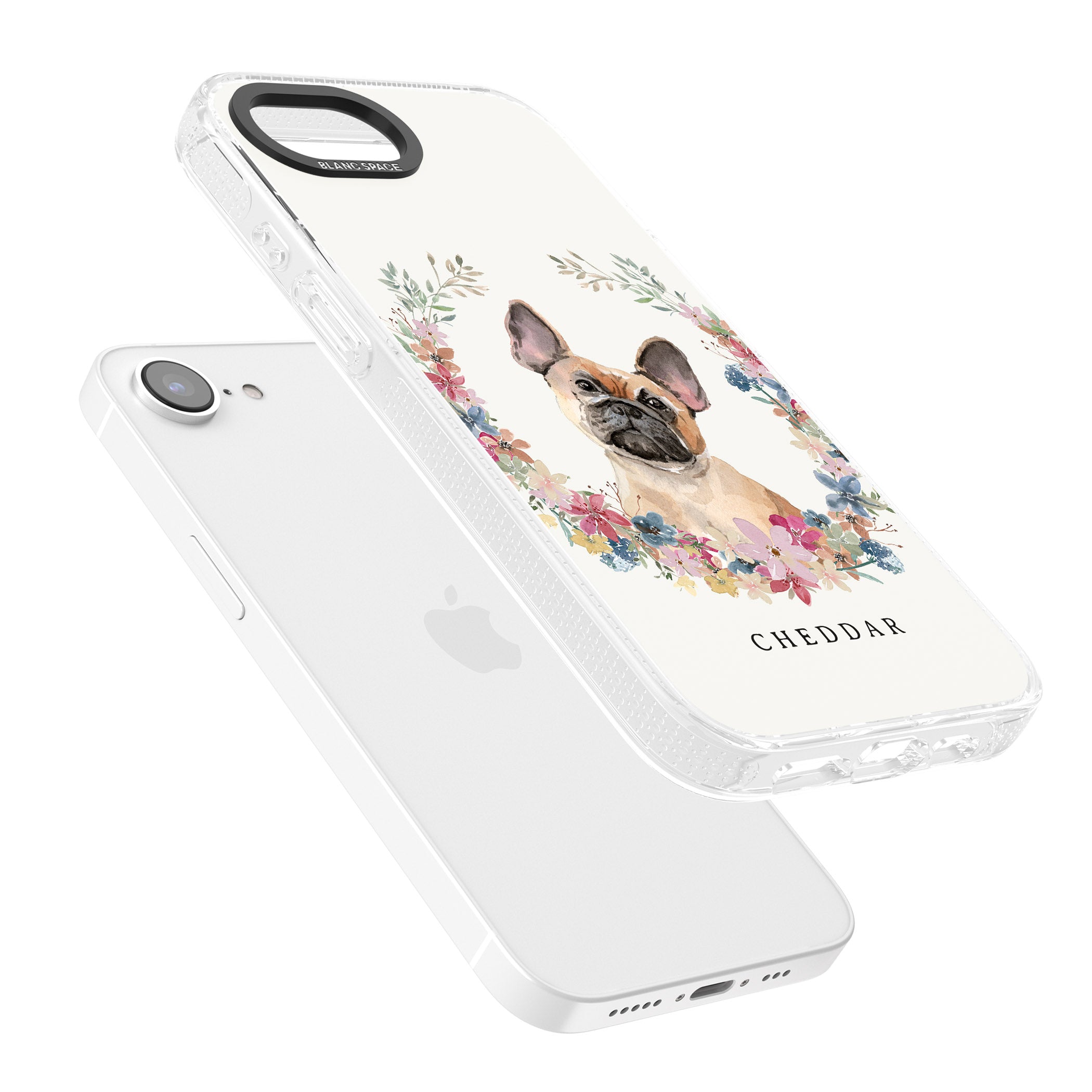 Personalised Tan French Bulldog Watercolour Dog Portrait iPhone 16e Clear Case Impact Air - Blanc Space