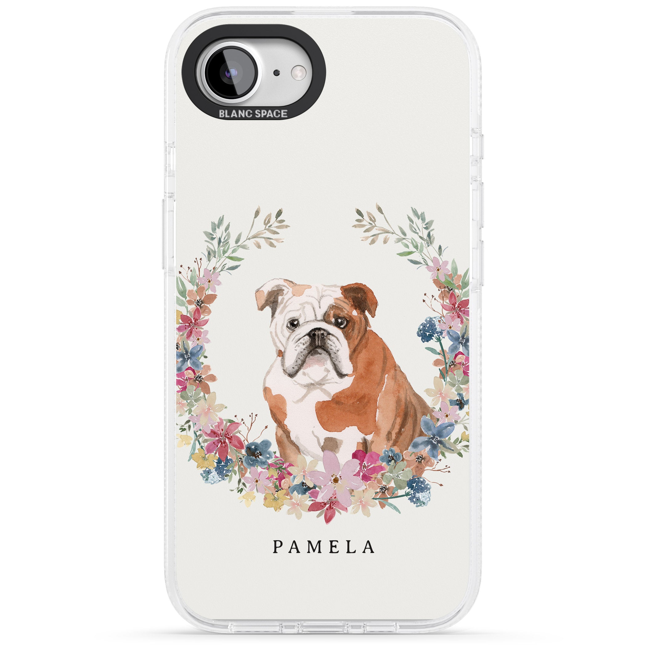 Personalised English Bulldog - Watercolour Dog Portrait iPhone 16e Clear Case Impact Air - Blanc Space