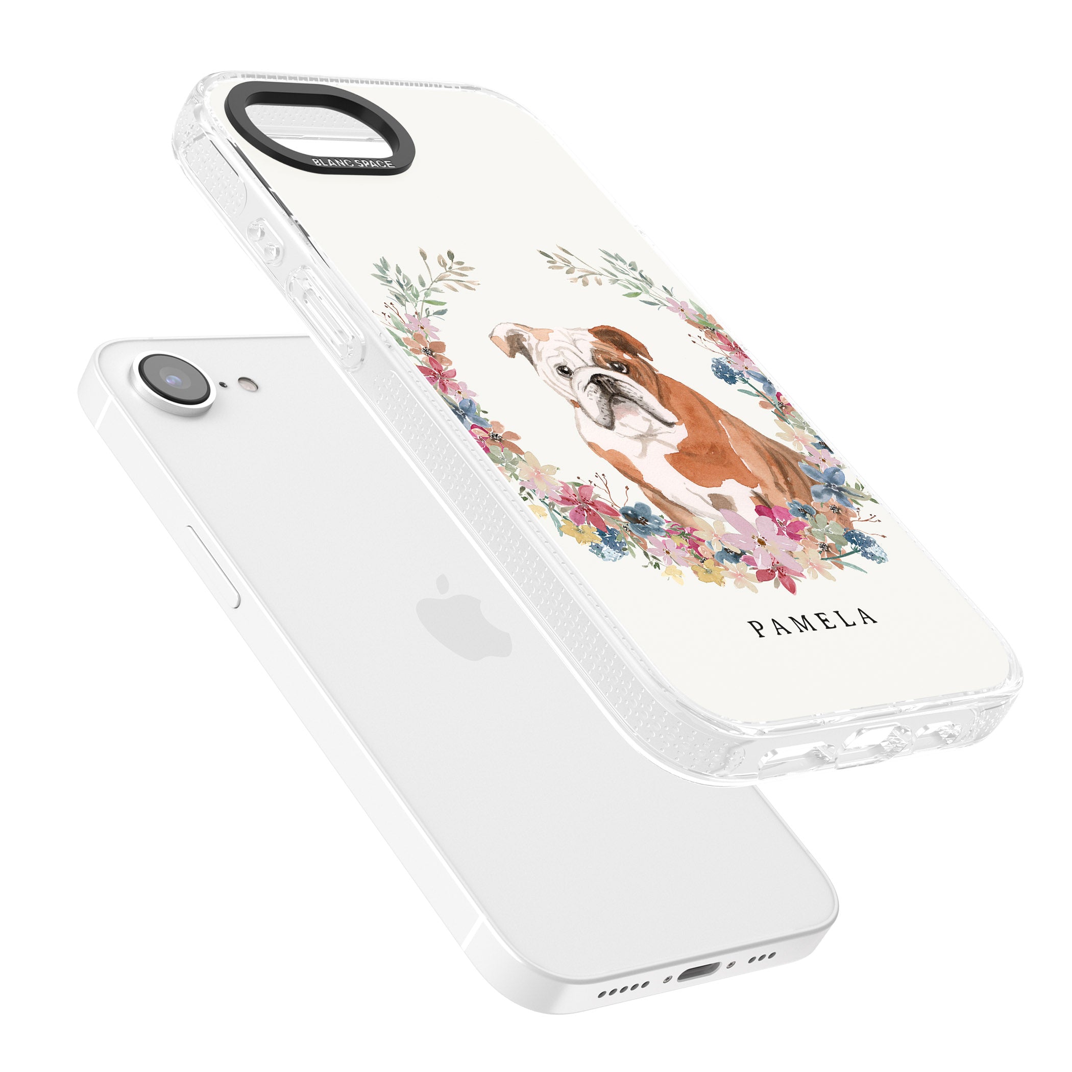 Personalised English Bulldog - Watercolour Dog Portrait iPhone 16e Clear Case Impact Air - Blanc Space
