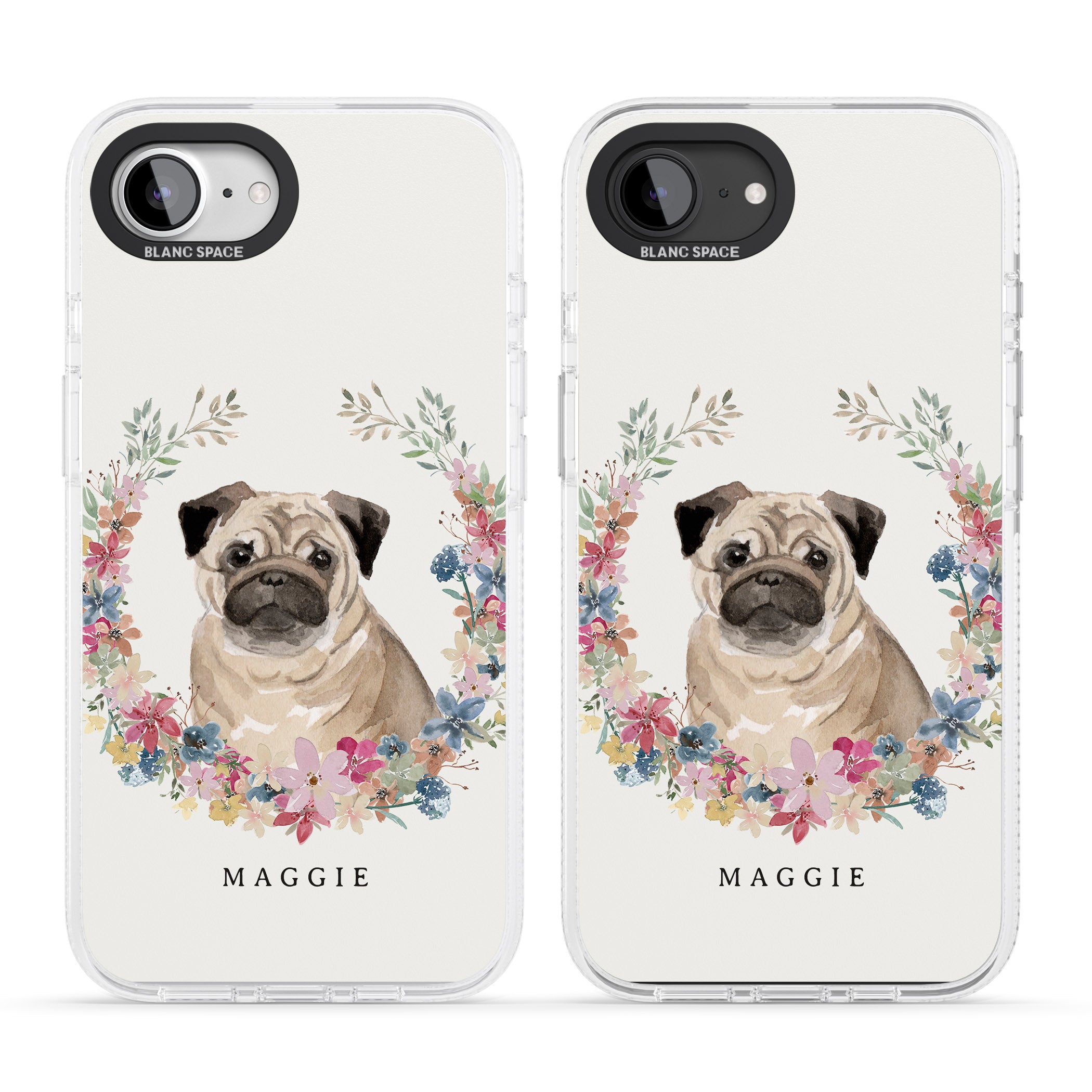 Personalised Pug - Watercolour Dog Portrait iPhone 16e Clear Case Impact Air - Blanc Space