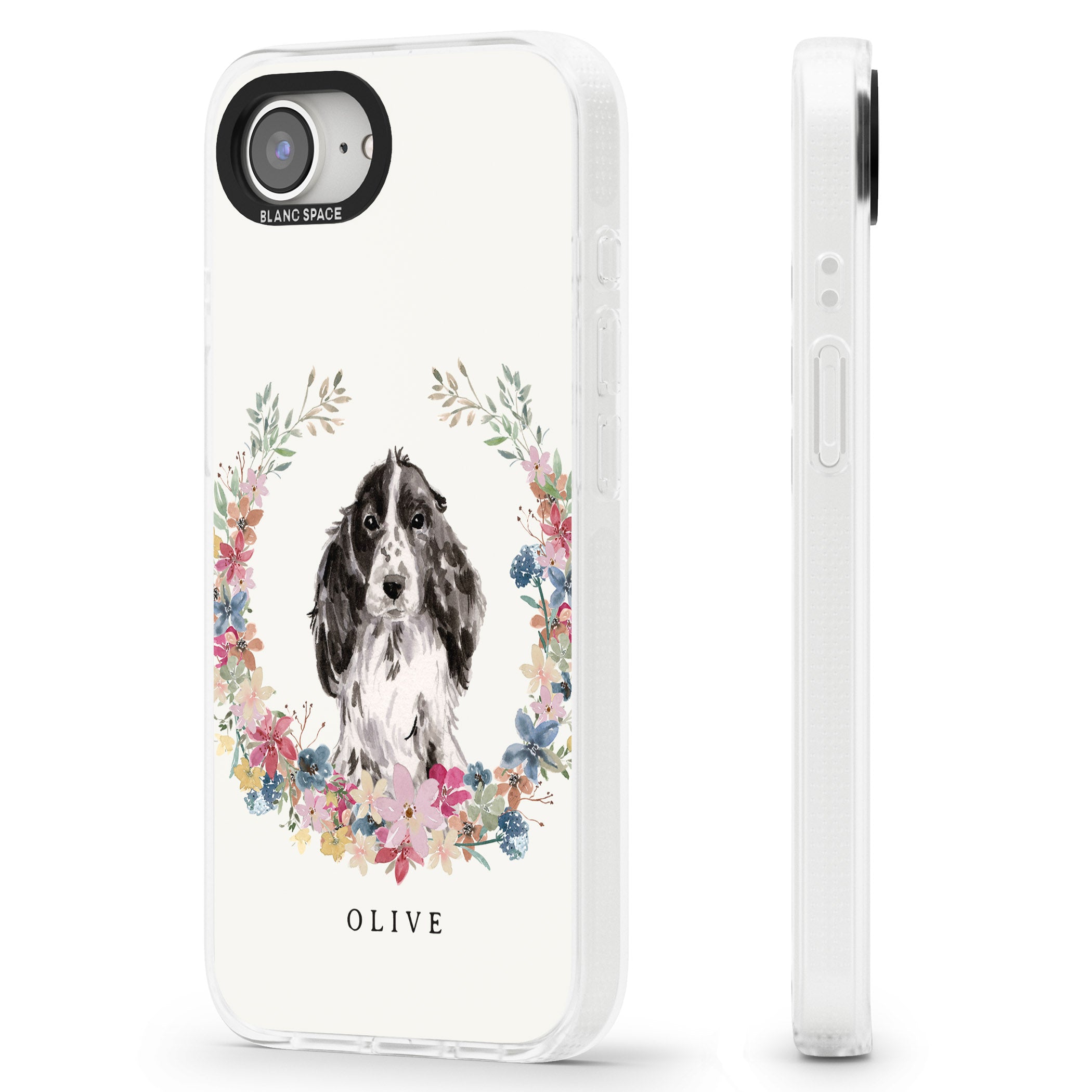 Personalised Black Cocker Spaniel - Watercolour Dog Portrait iPhone 16e Clear Case Impact Air - Blanc Space