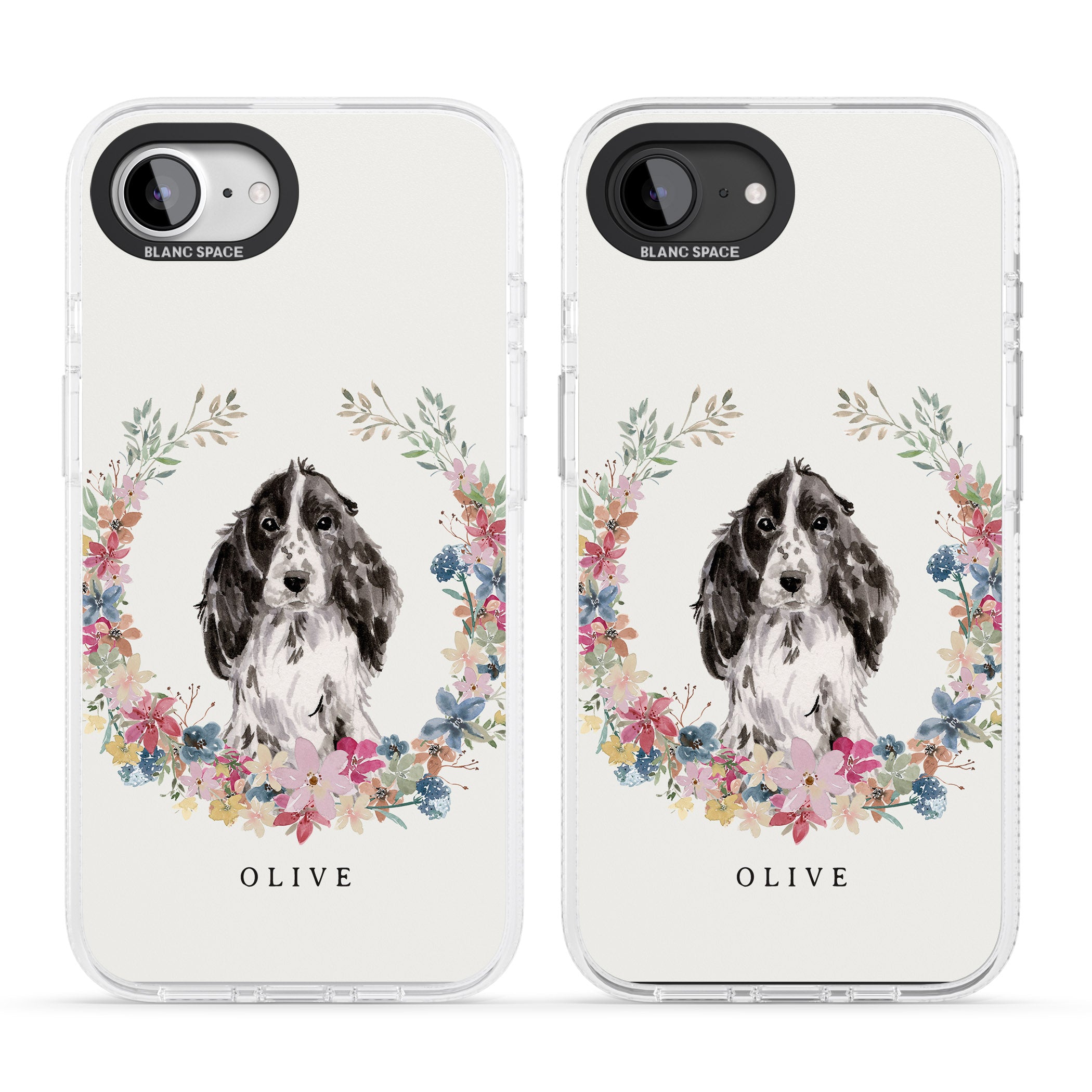 Personalised Black Cocker Spaniel - Watercolour Dog Portrait iPhone 16e Clear Case Impact Air - Blanc Space