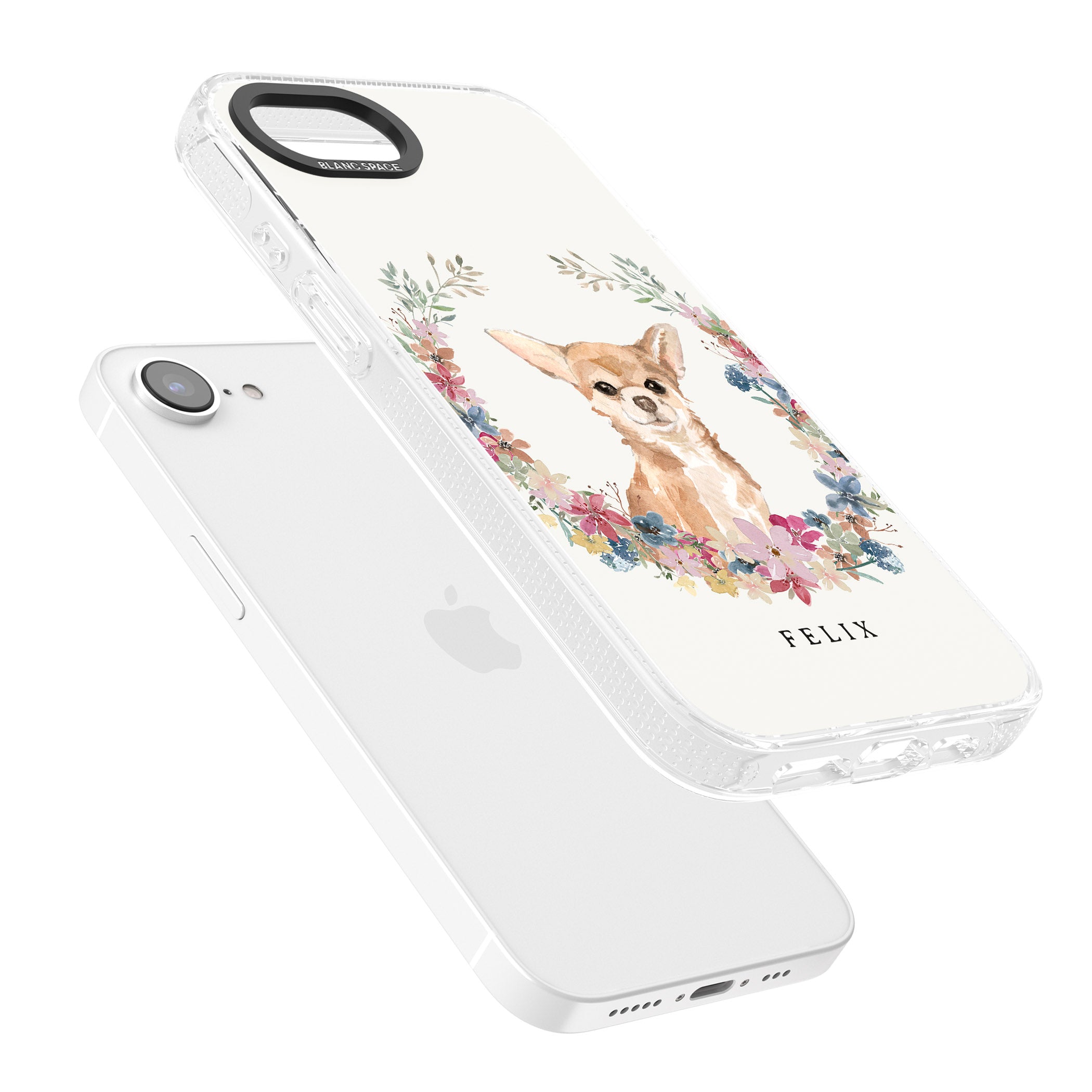 Personalised Chihuahua - Watercolour Dog Portrait iPhone 16e Clear Case Impact Air - Blanc Space