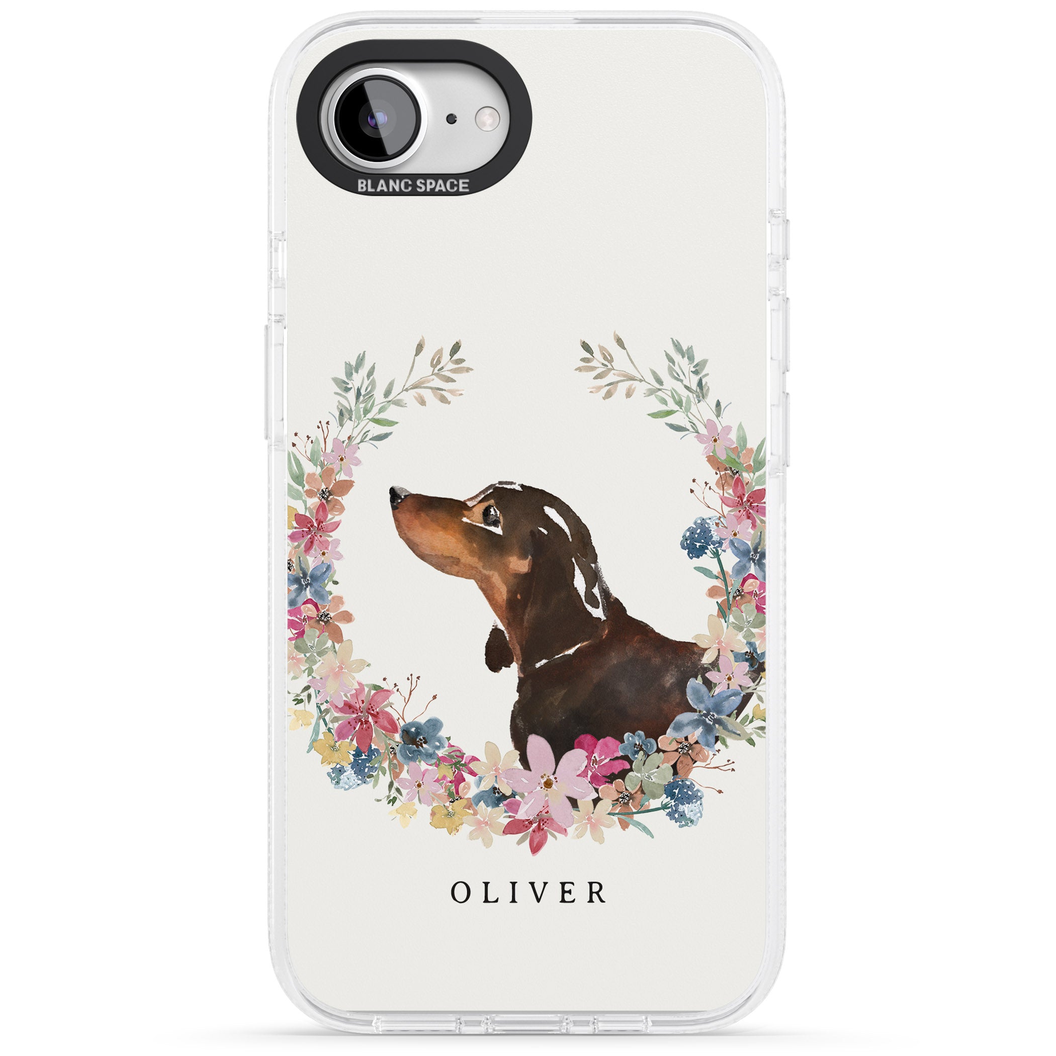 Personalised Black & Tan Dachshund - Watercolour Dog Portrait iPhone 16e Clear Case Impact Air - Blanc Space