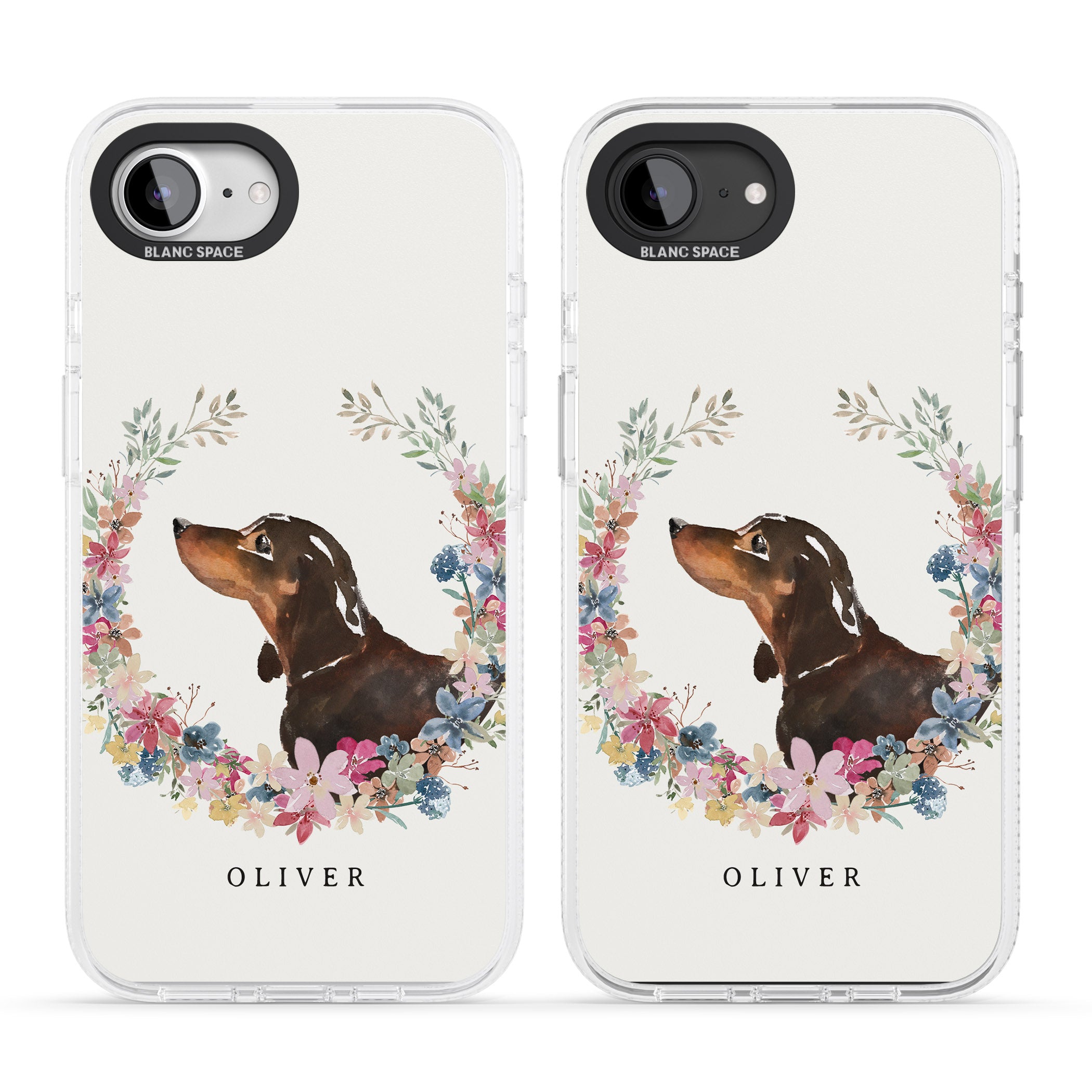 Personalised Black & Tan Dachshund - Watercolour Dog Portrait iPhone 16e Clear Case Impact Air - Blanc Space