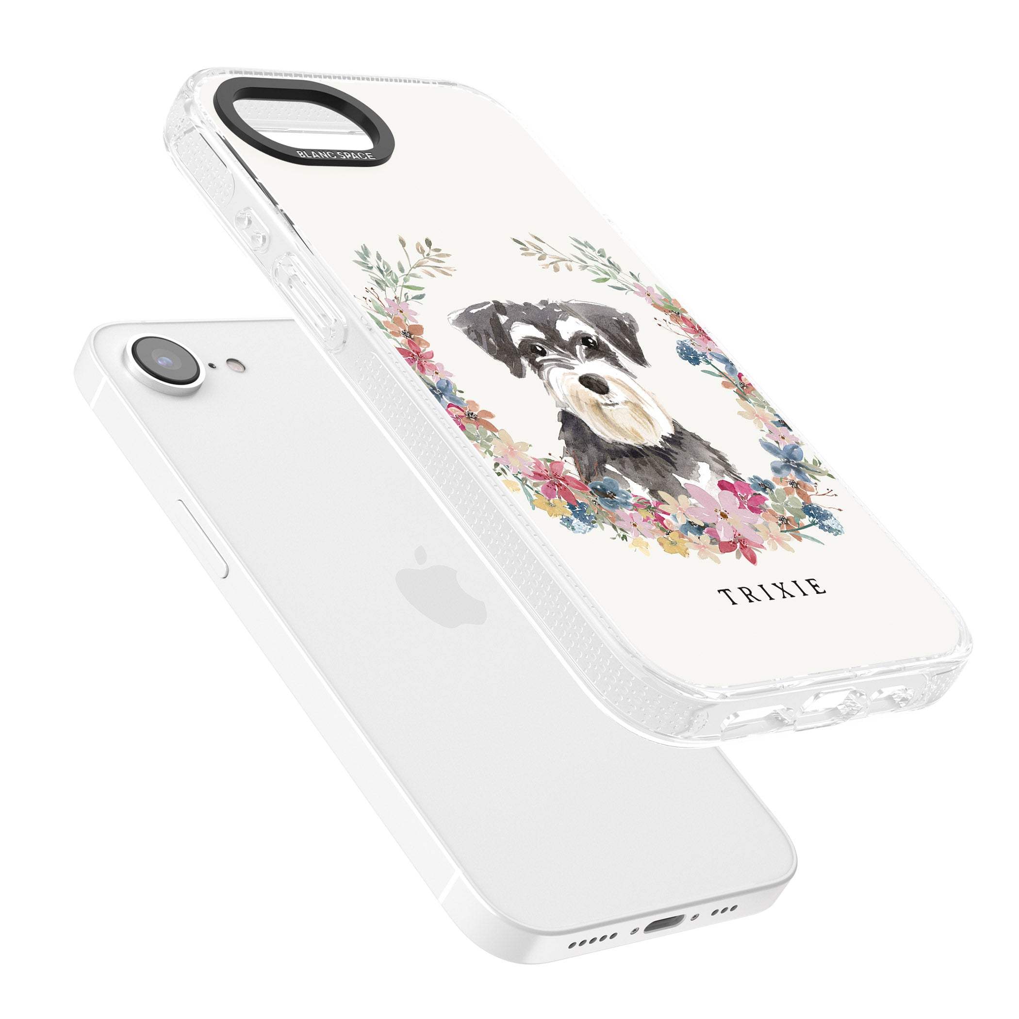 Personalised Miniature Schnauzer - Watercolour Dog Portrait iPhone 16e Clear Case Impact Air - Blanc Space