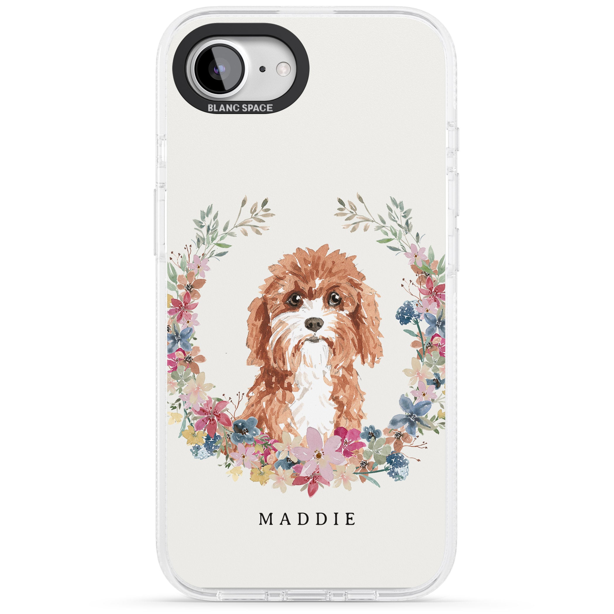 Personalised Cavapoo - Watercolour Dog Portrait iPhone 16e Clear Case Impact Air - Blanc Space
