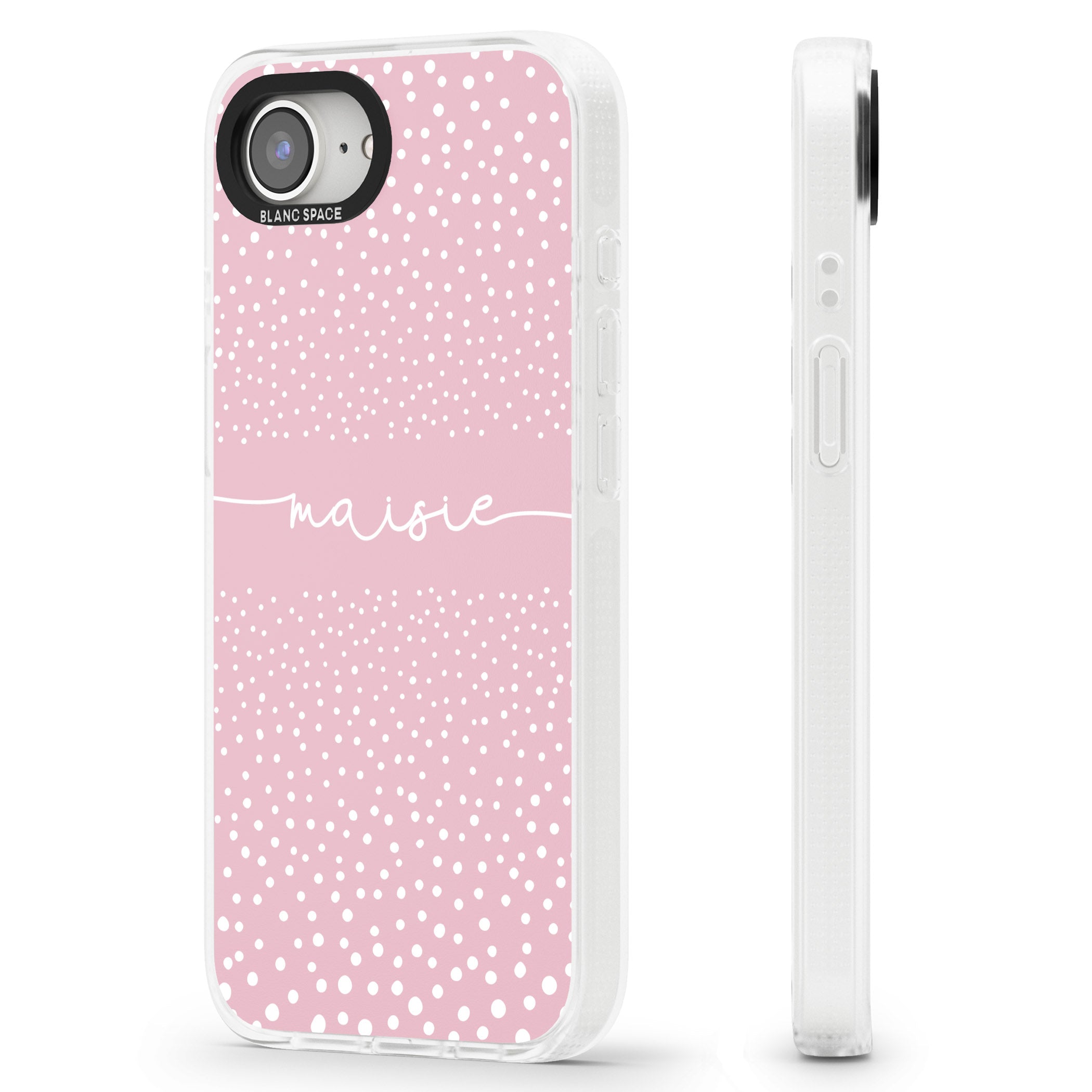 Personalised Pink Dots iPhone 16e Clear Case Impact Air - Blanc Space