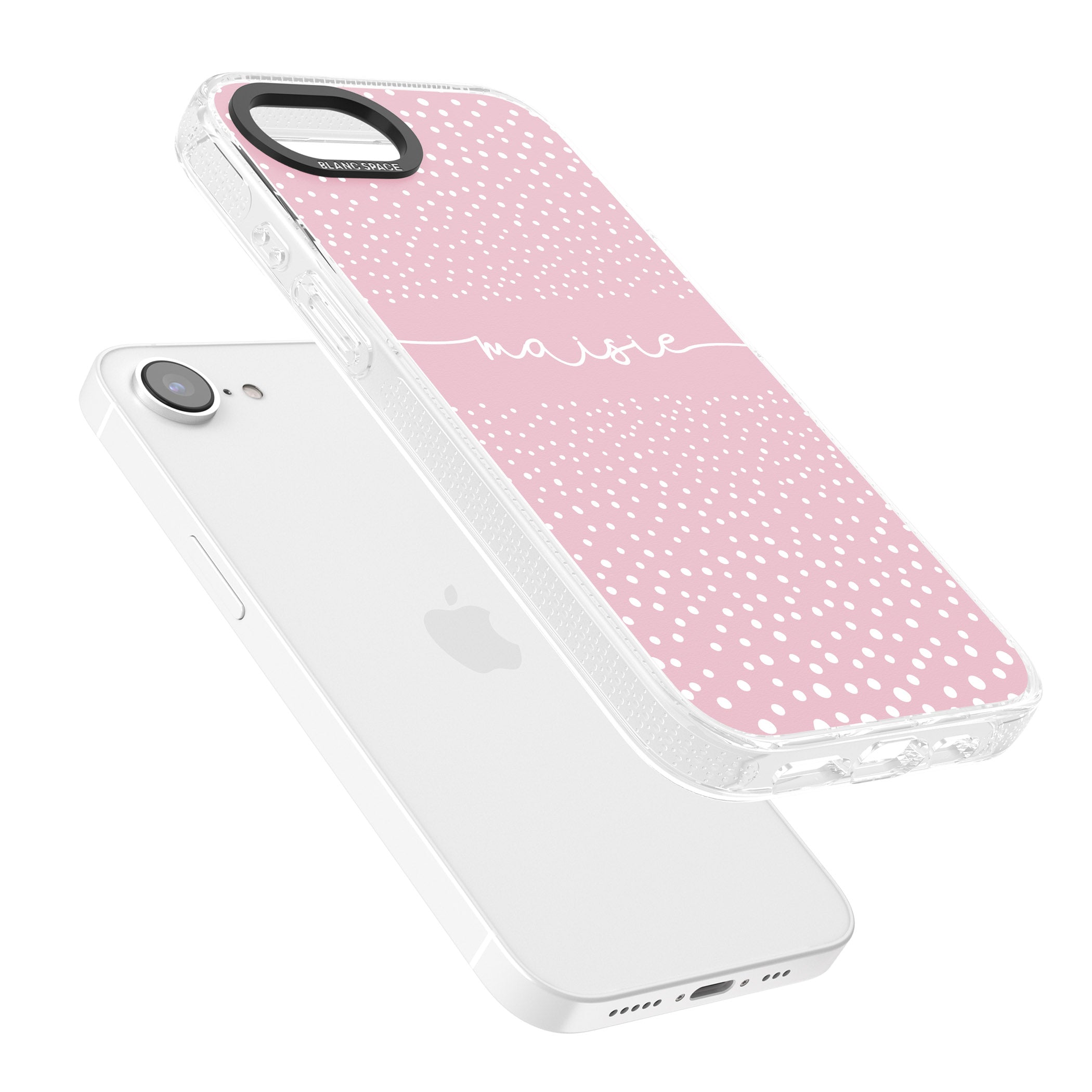 Personalised Pink Dots iPhone 16e Clear Case Impact Air - Blanc Space