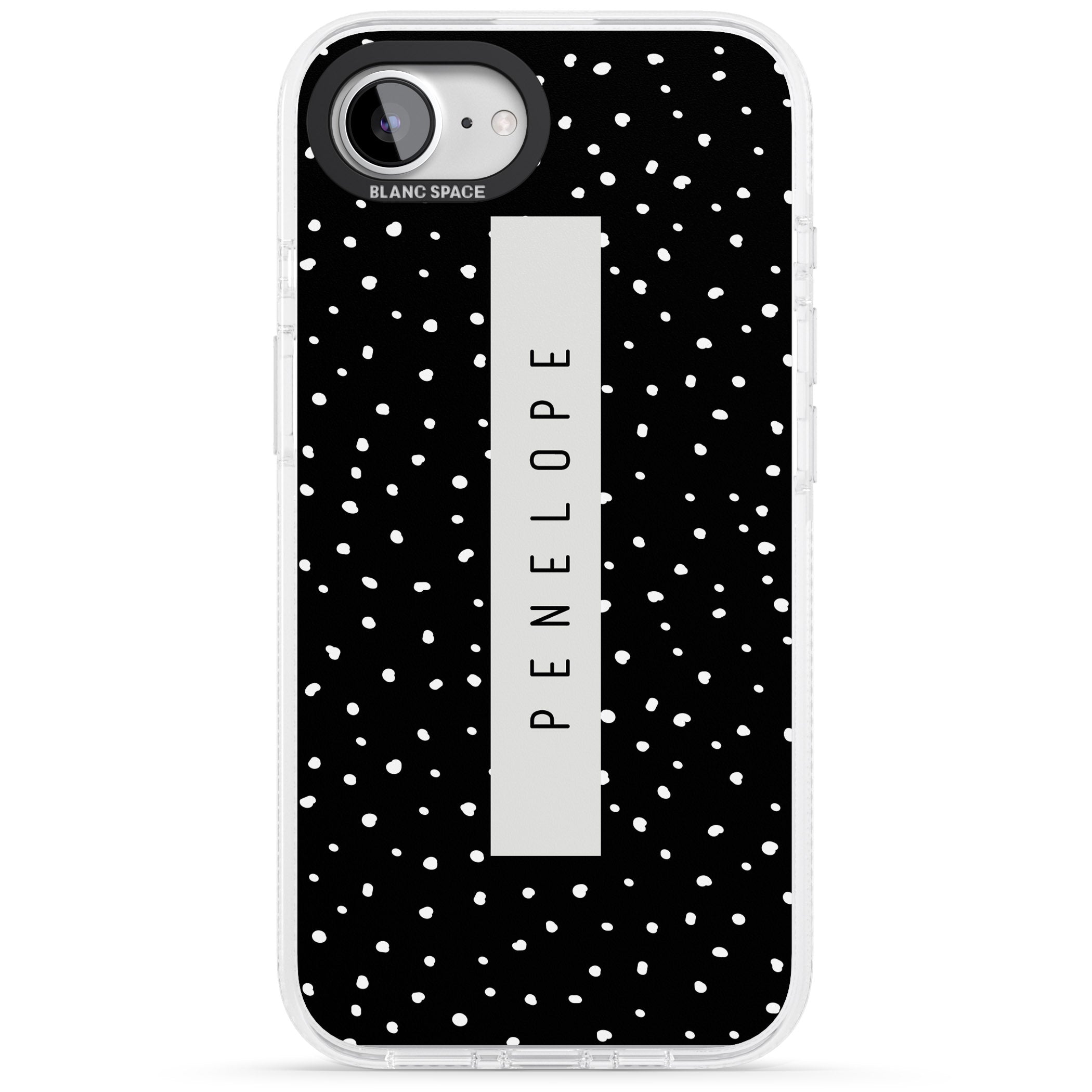 Personalised Black Dots iPhone 16e Clear Case Impact Air - Blanc Space