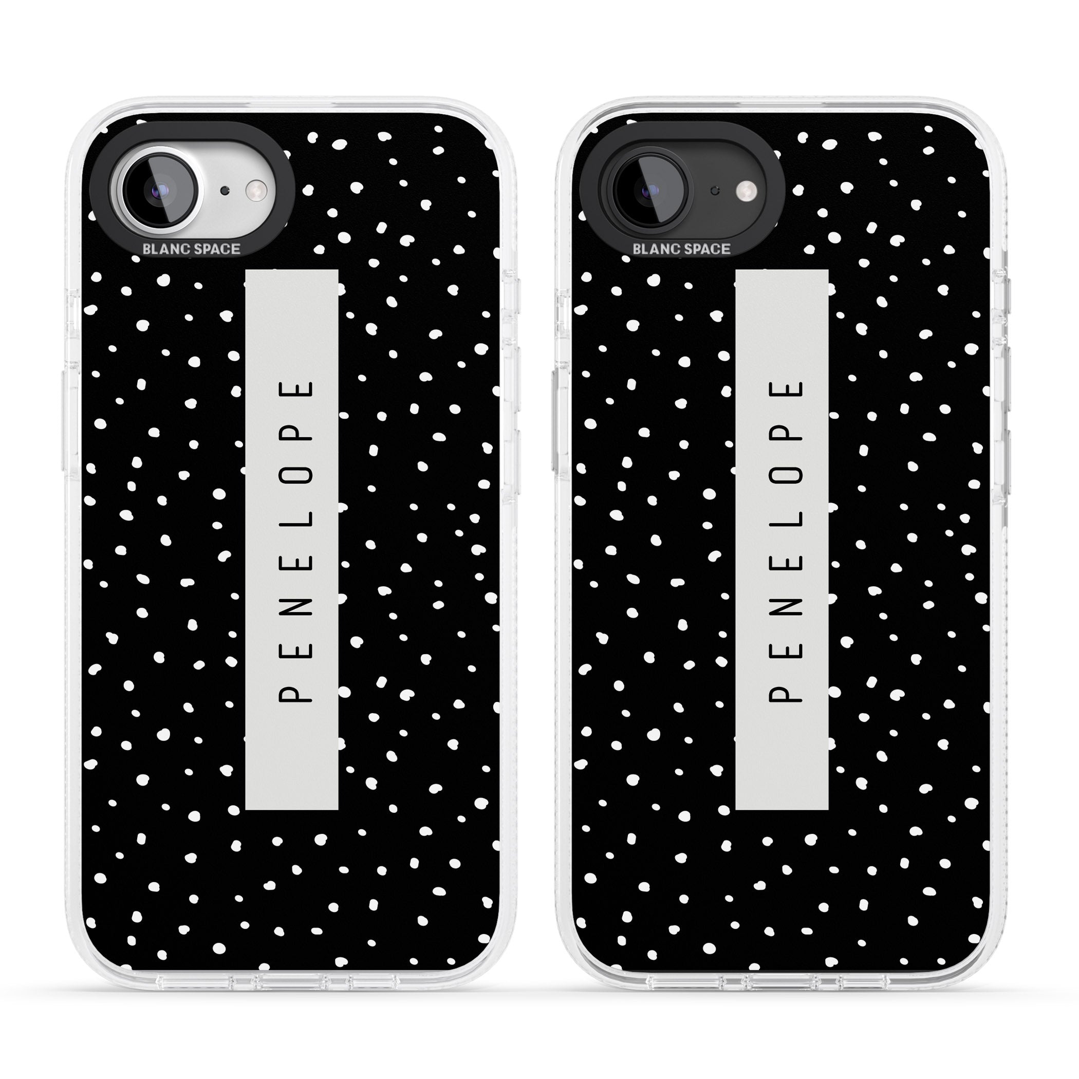 Personalised Black Dots iPhone 16e Clear Case Impact Air - Blanc Space