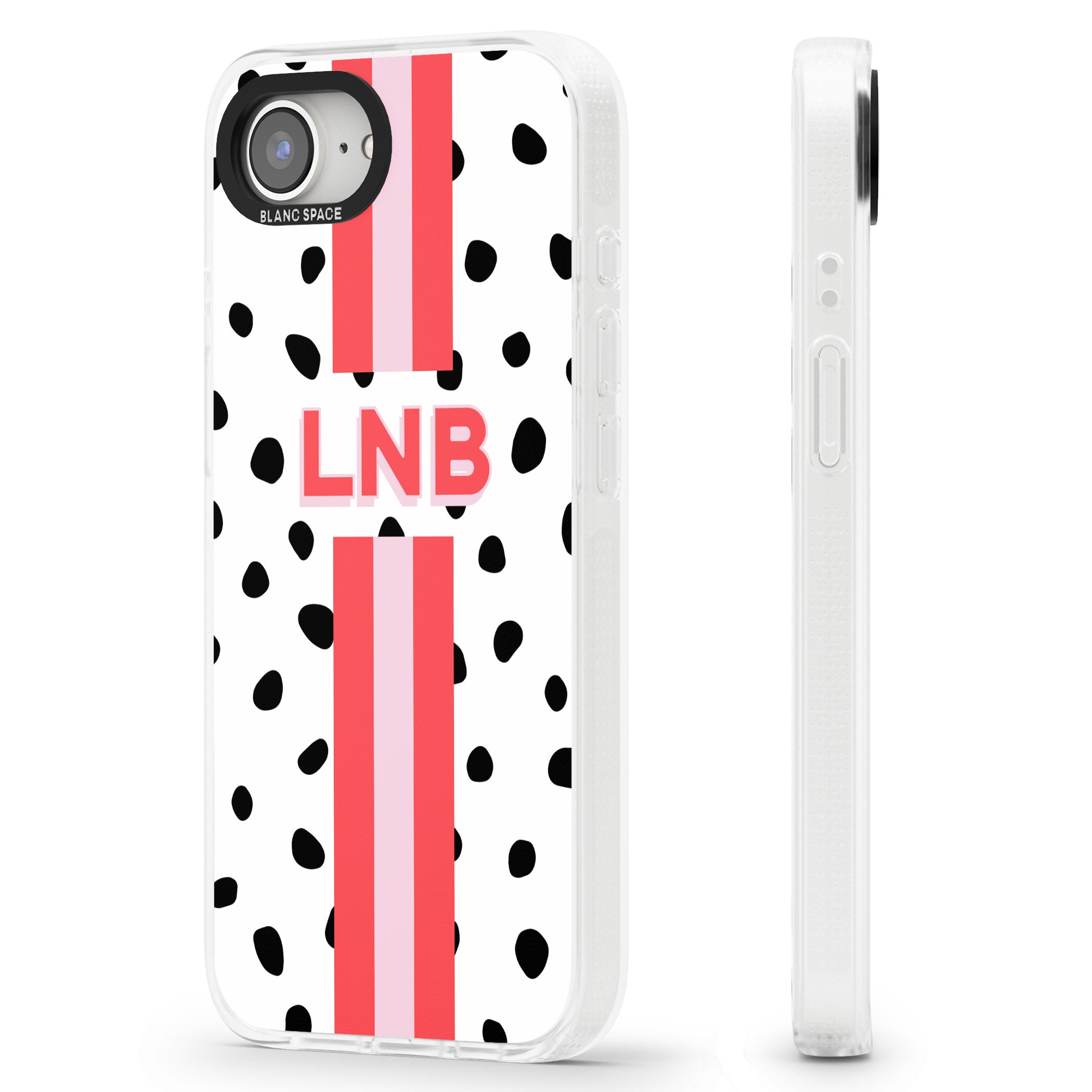 Personalised Polka & Pink Stripe iPhone 16e Clear Case Impact Air - Blanc Space