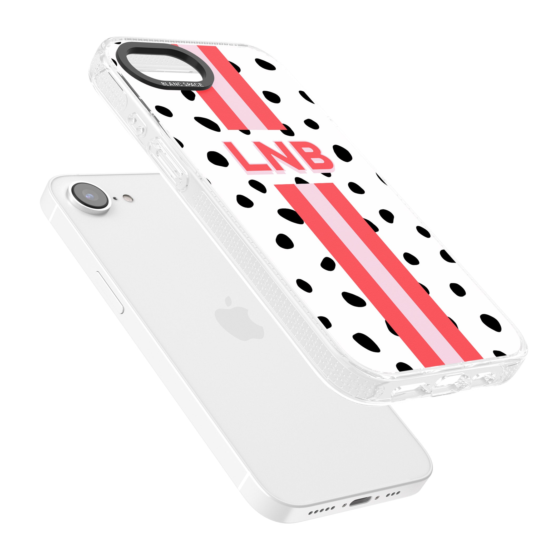 Personalised Polka & Pink Stripe iPhone 16e Clear Case Impact Air - Blanc Space