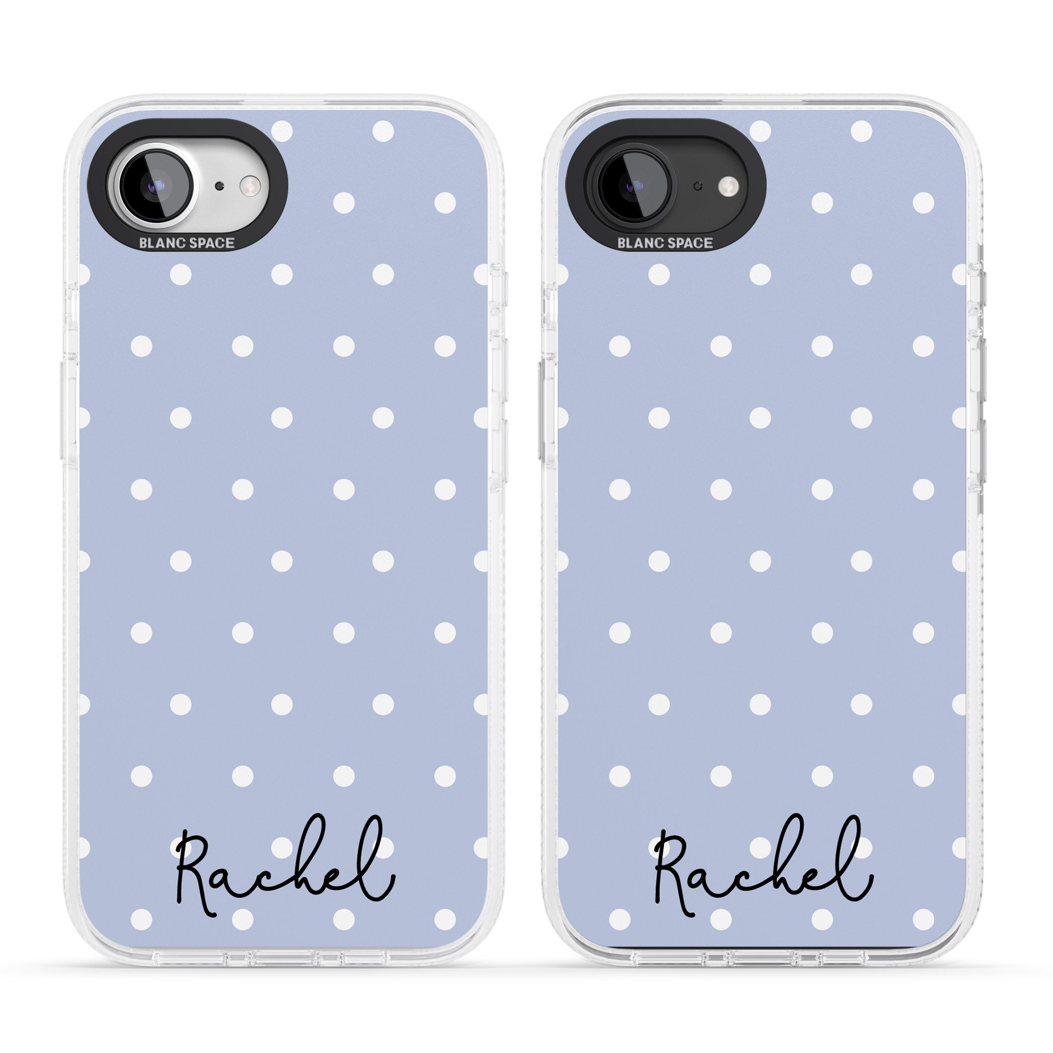 Personalised Simple Light Blue Dots iPhone 16e Clear Case Impact Air - Blanc Space