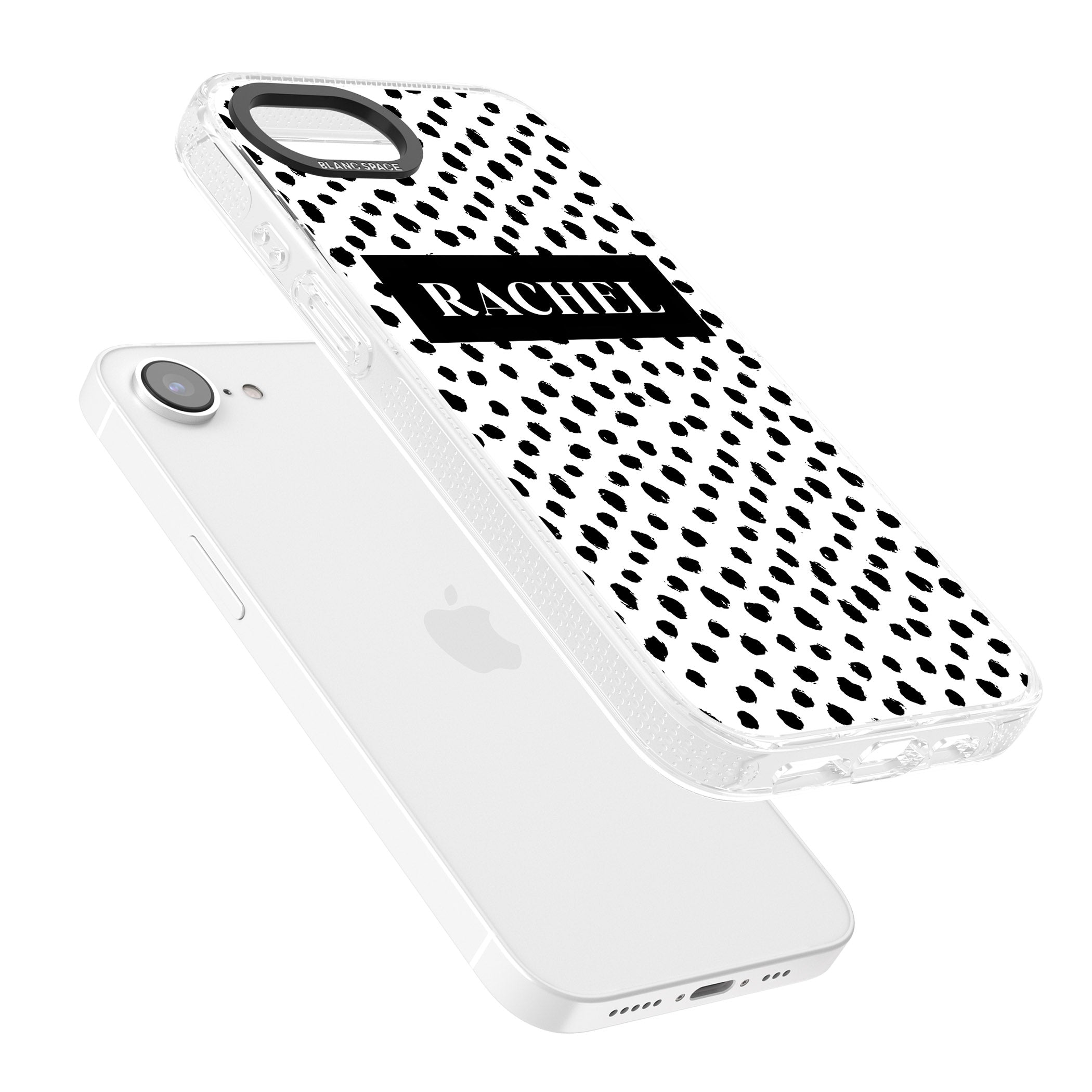 Personalised Black Bar & Dots iPhone 16e Clear Case Impact Air - Blanc Space