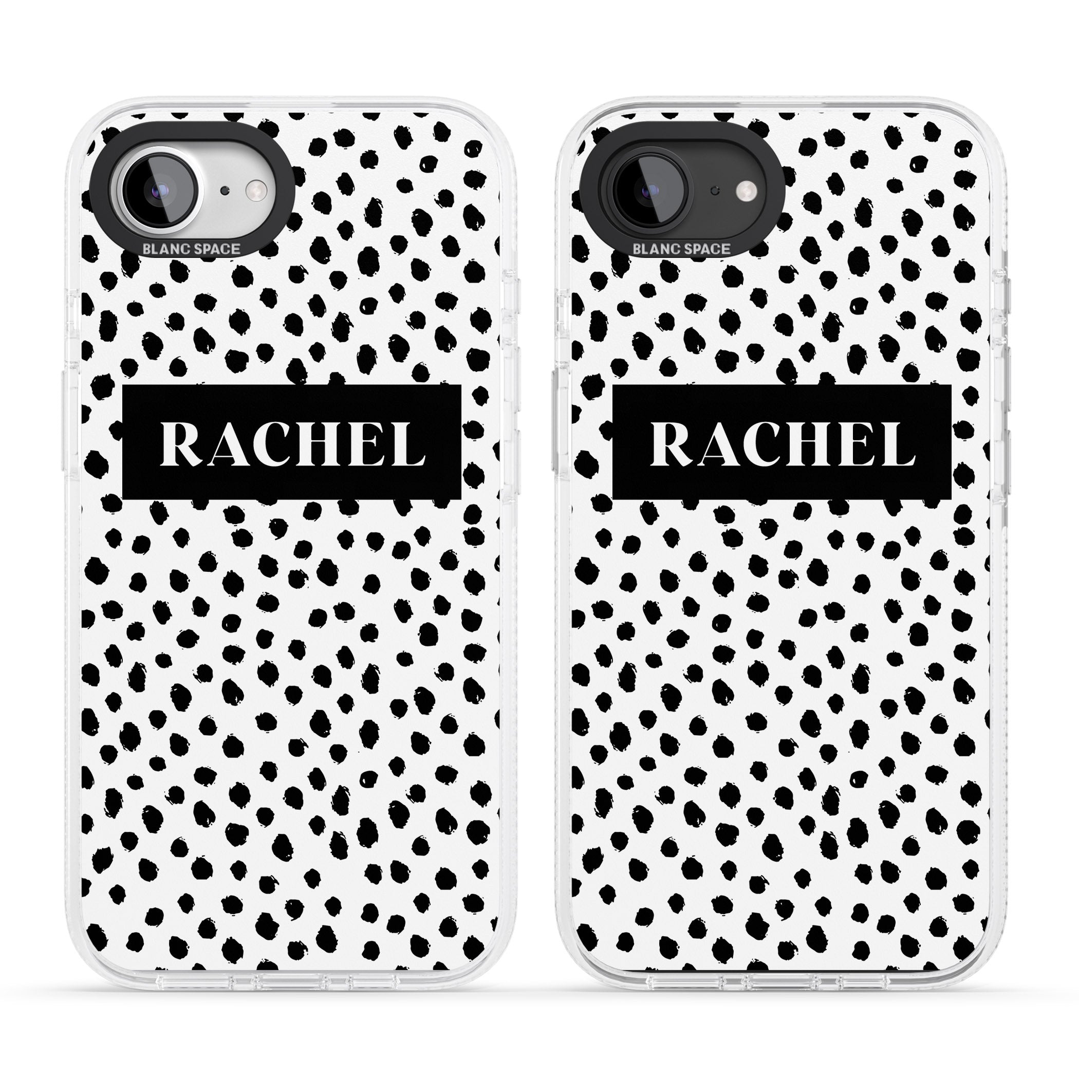 Personalised Black Bar & Dots iPhone 16e Clear Case Impact Air - Blanc Space