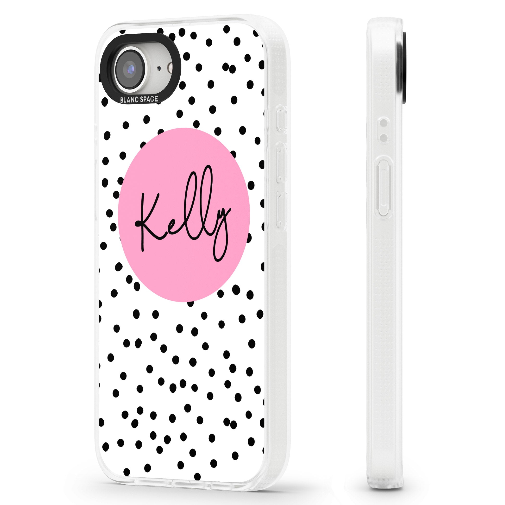Personalised Pink Circle & Dots iPhone 16e Clear Case Impact Air - Blanc Space