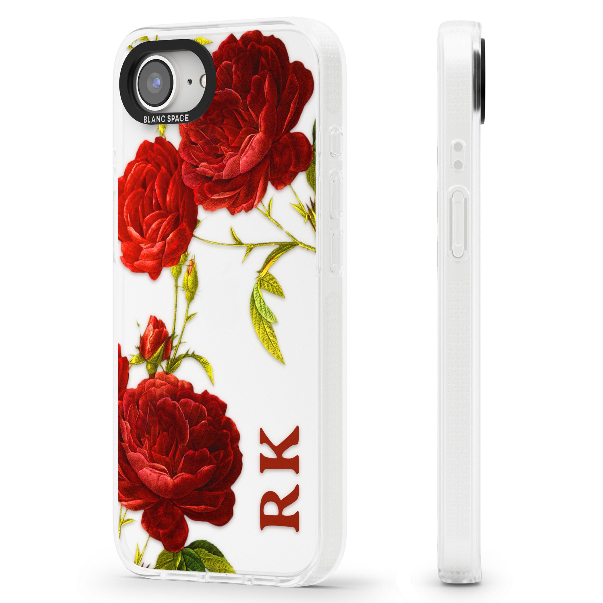 Personalised Clear Vintage Floral Red Roses iPhone 16e Clear Case Impact Air - Blanc Space