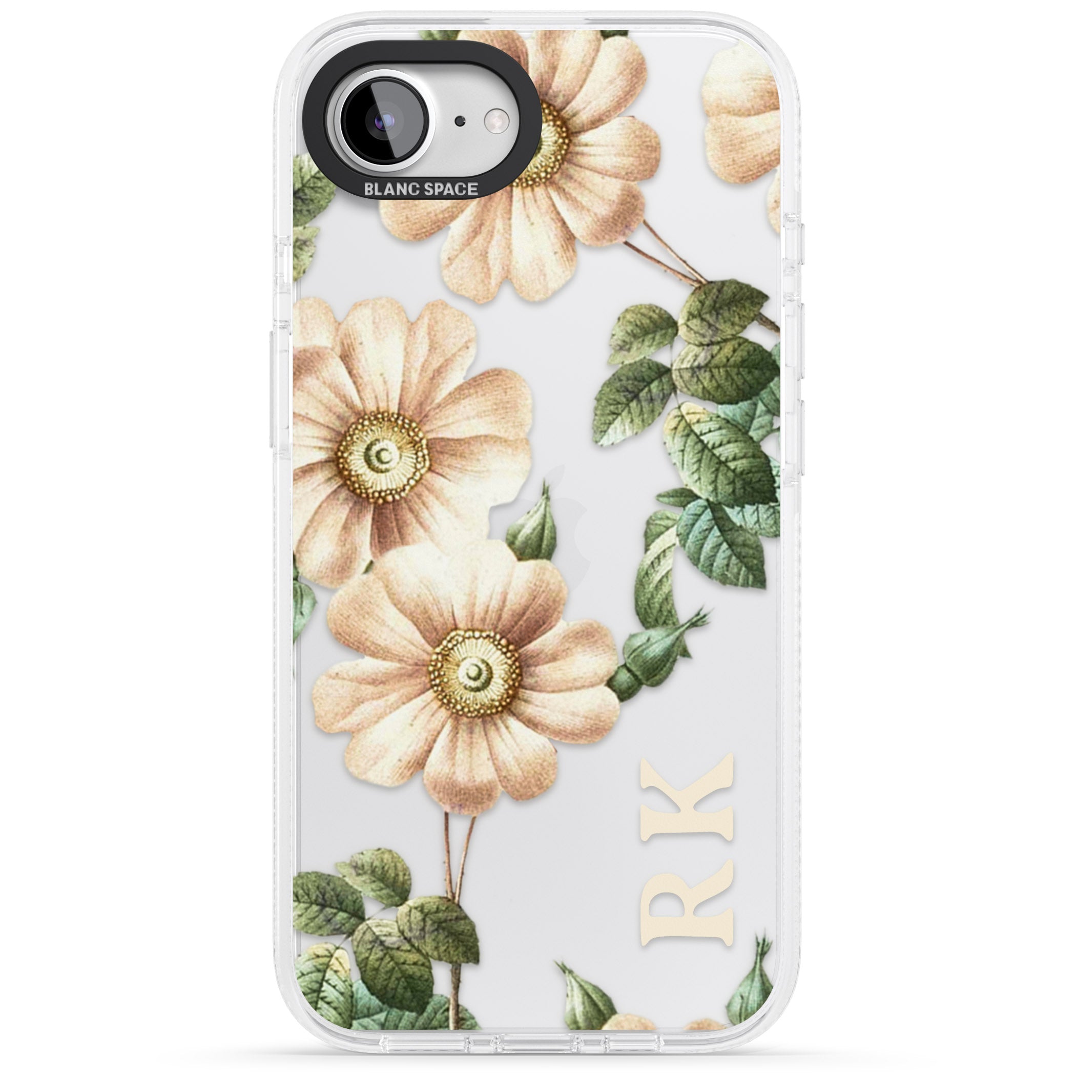 Personalised Clear Vintage Floral Cream Anemones iPhone 16e Clear Case Impact Air - Blanc Space