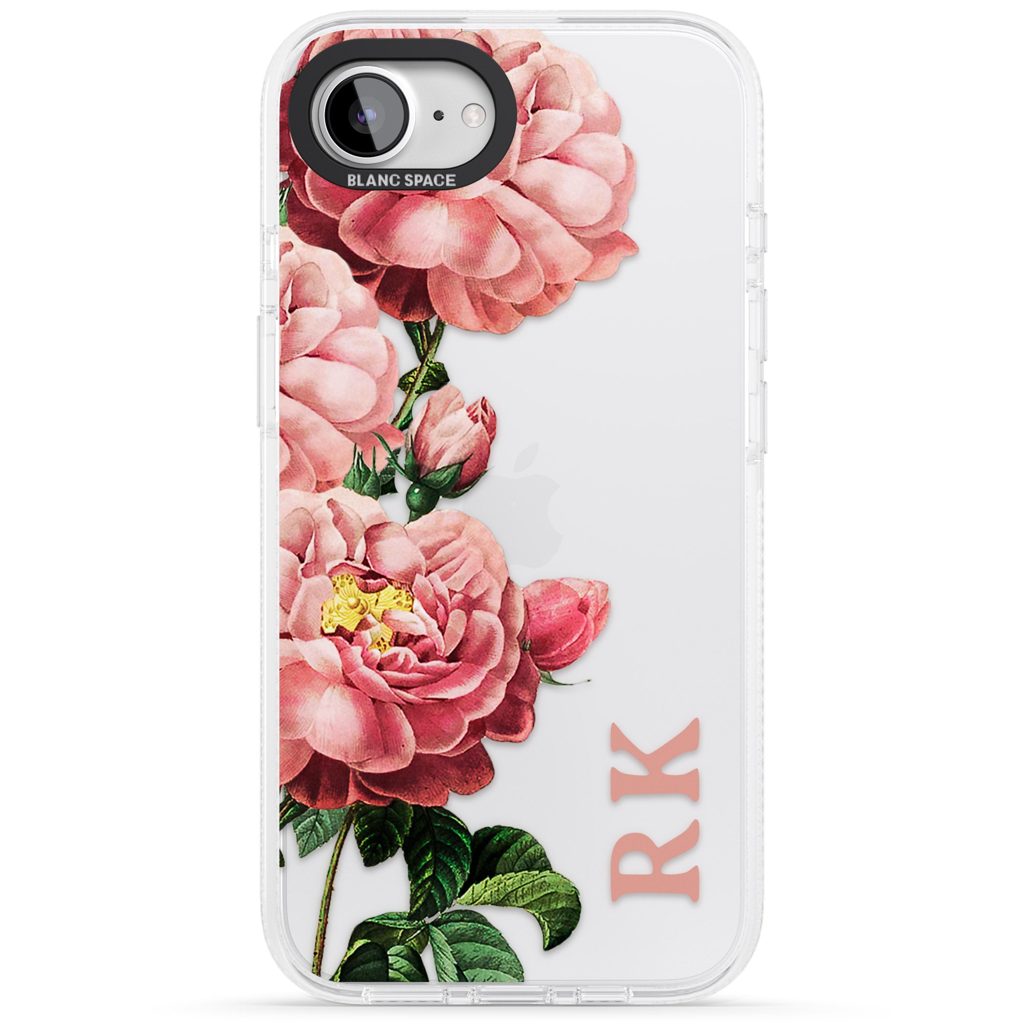 Personalised Clear Vintage Floral Pink Peonies iPhone 16e Clear Case Impact Air - Blanc Space