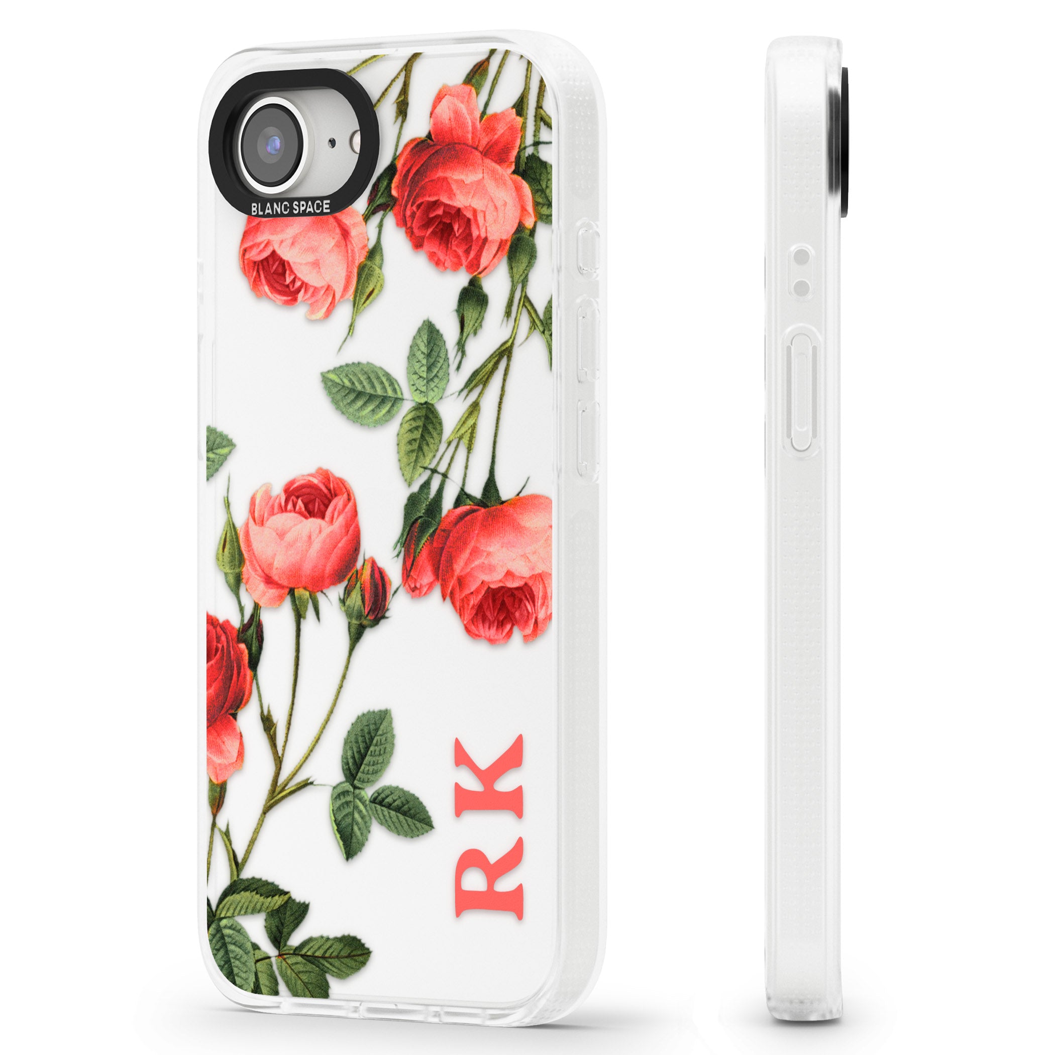 Personalised Clear Vintage Floral Pink Roses iPhone 16e Clear Case Impact Air - Blanc Space