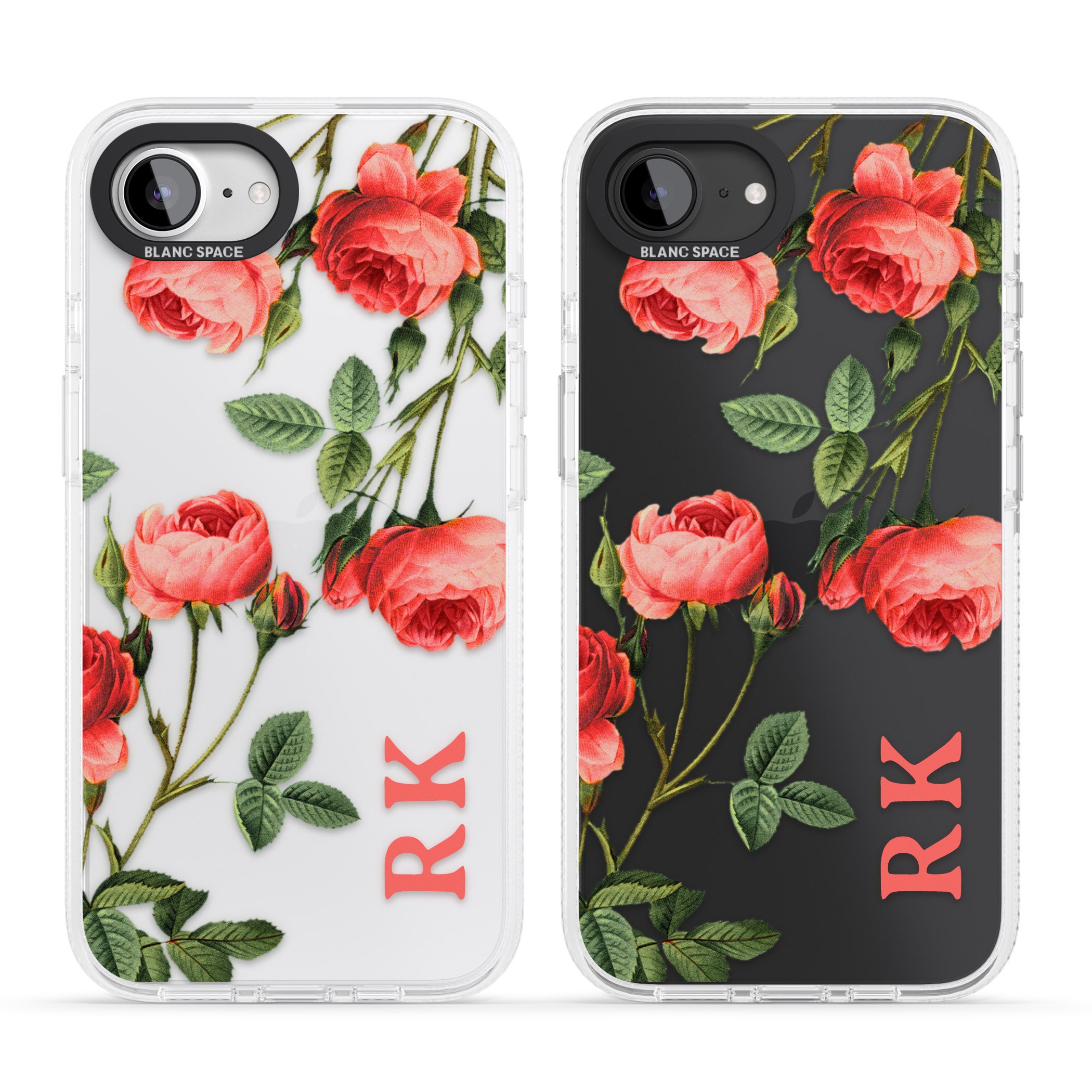 Personalised Clear Vintage Floral Pink Roses iPhone 16e Clear Case Impact Air - Blanc Space