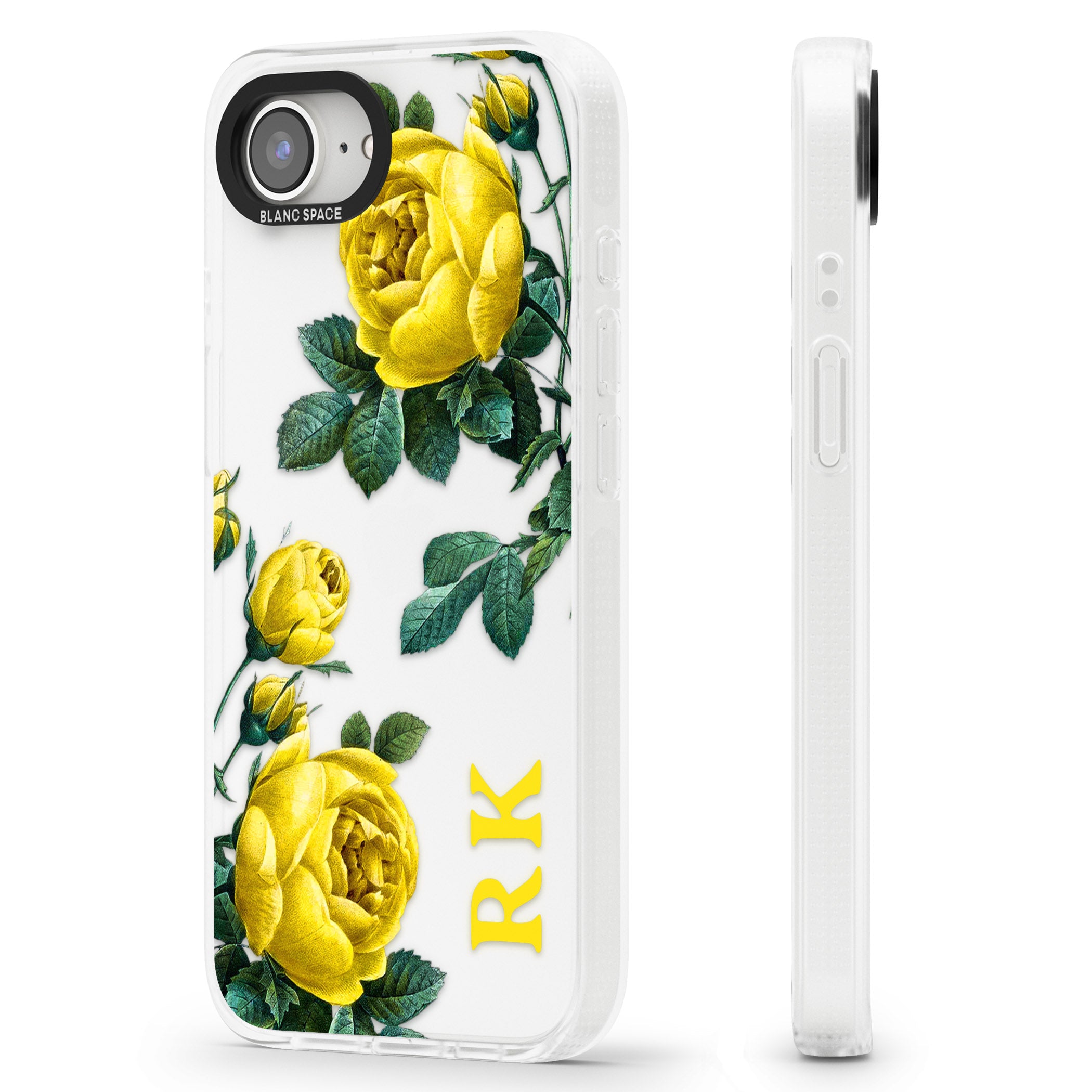 Personalised Clear Vintage Floral Yellow Roses iPhone 16e Clear Case Impact Air - Blanc Space