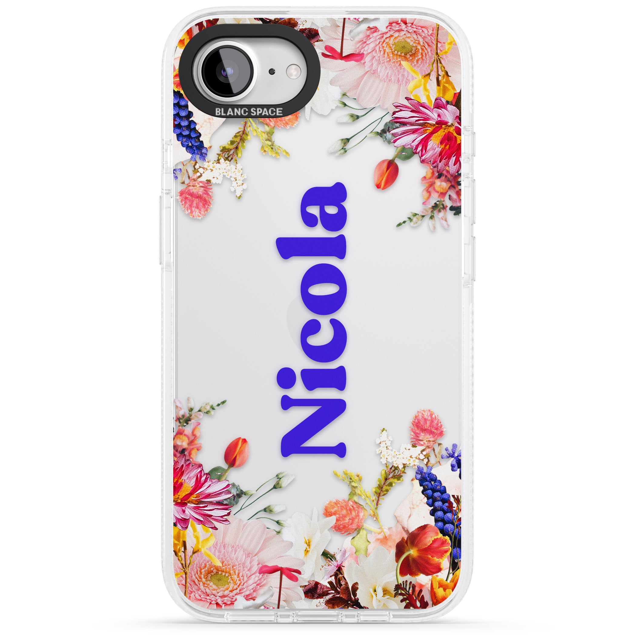Personalised Text with Floral Borders iPhone 16e Clear Case Impact Air - Blanc Space