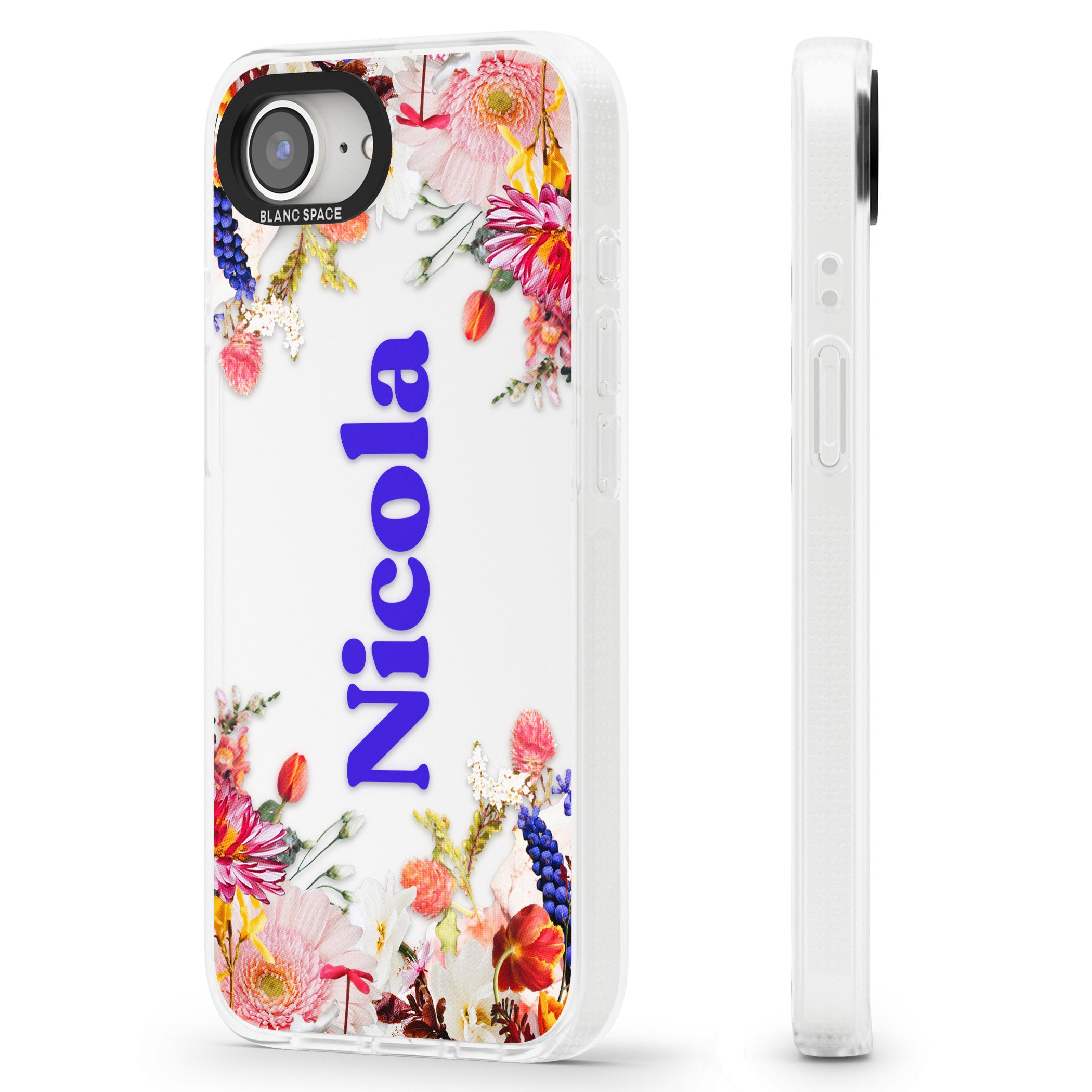 Personalised Text with Floral Borders iPhone 16e Clear Case Impact Air - Blanc Space