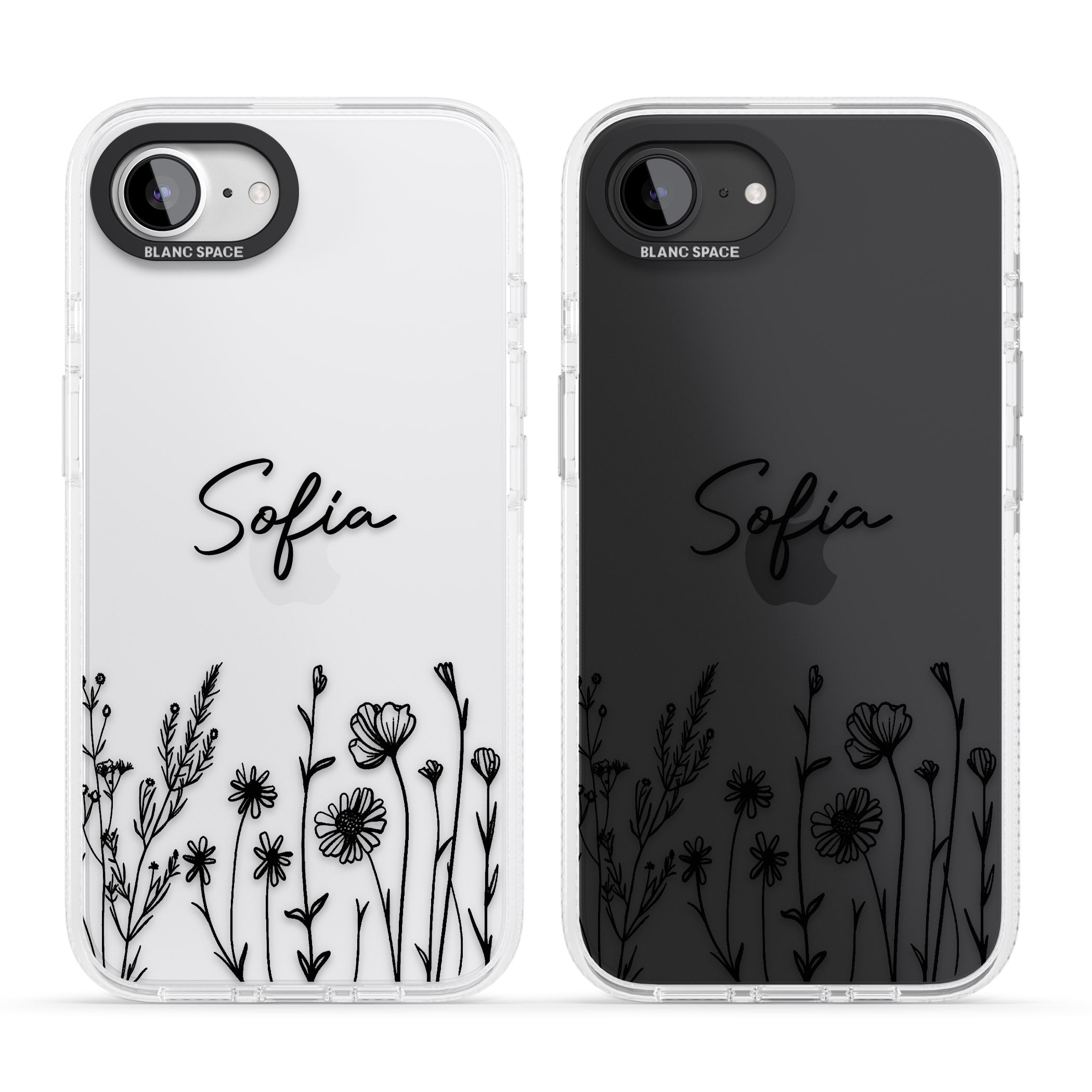 Personalised Black Wildflowers iPhone 16e Clear Case Impact Air - Blanc Space