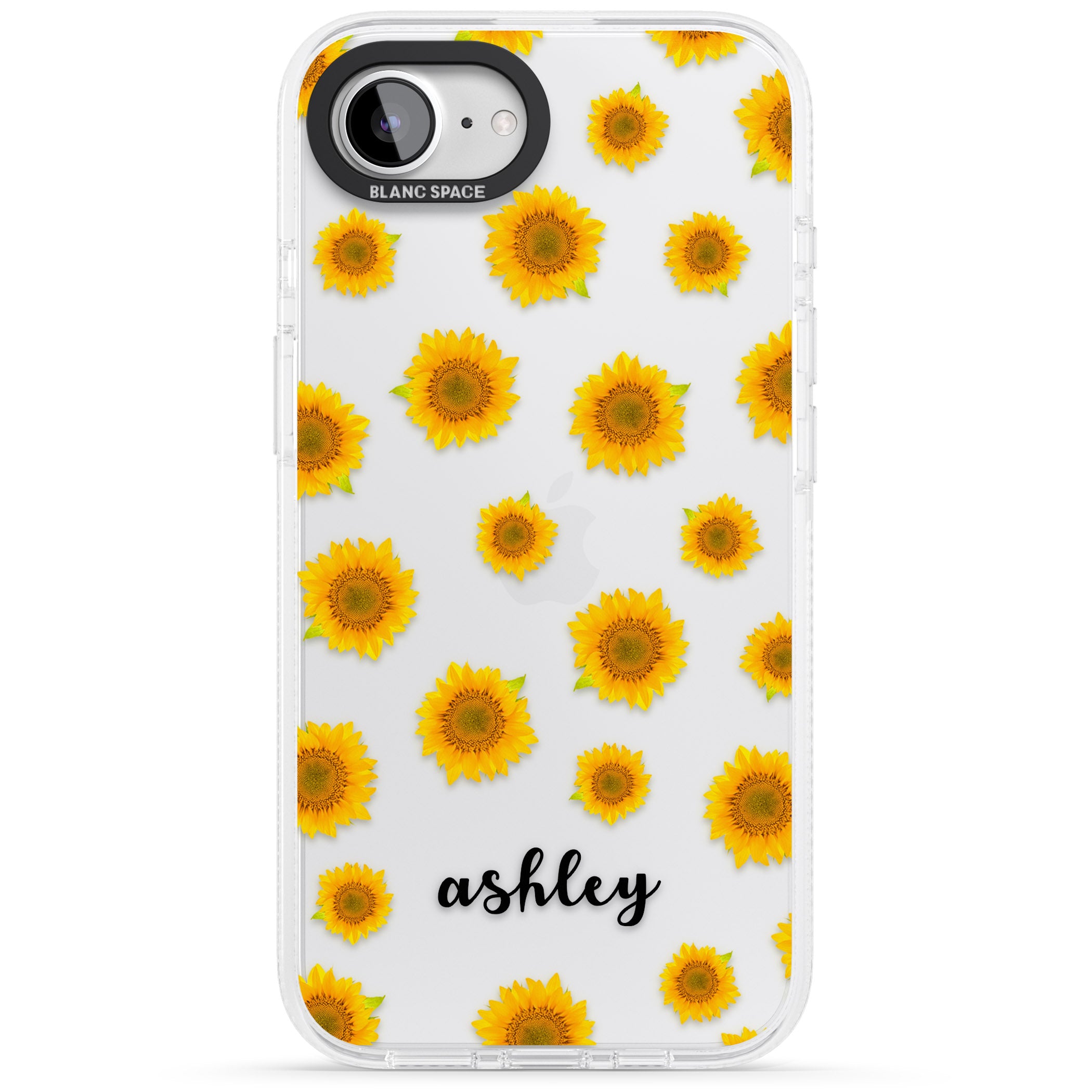 Personalised Sunflowers & Cursive iPhone 16e Clear Case Impact Air - Blanc Space