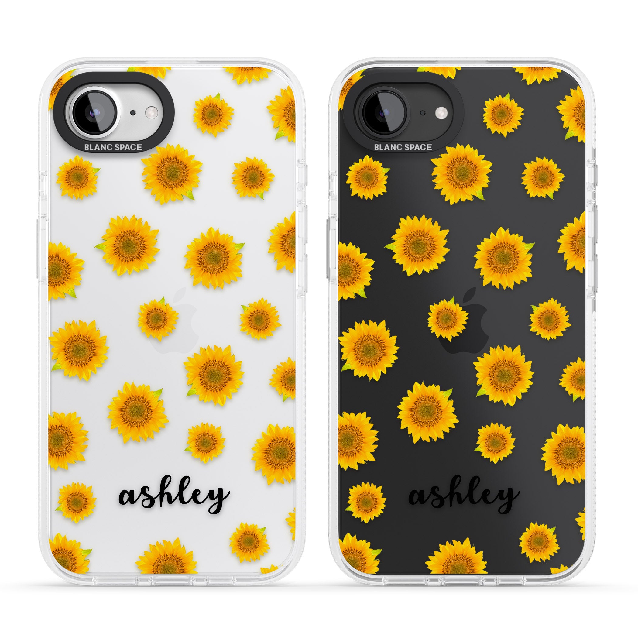 Personalised Sunflowers & Cursive iPhone 16e Clear Case Impact Air - Blanc Space