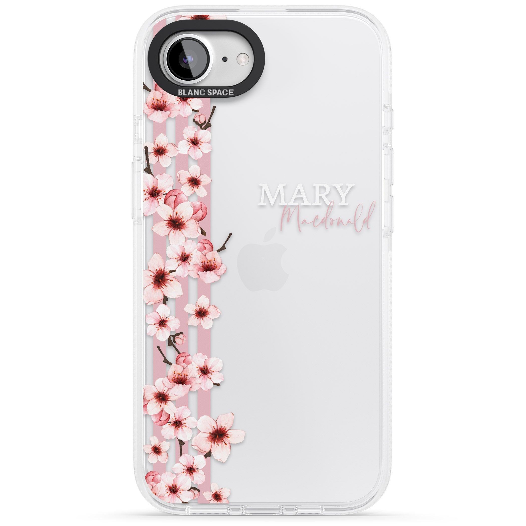 Personalised Cherry Blossoms & Stripes iPhone 16e Clear Case Impact Air - Blanc Space