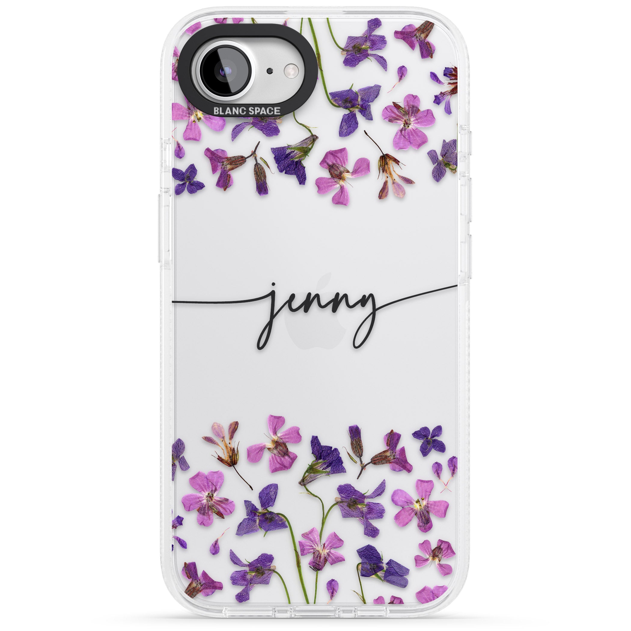 Personalised Purple Violets iPhone 16e Clear Case Impact Air - Blanc Space