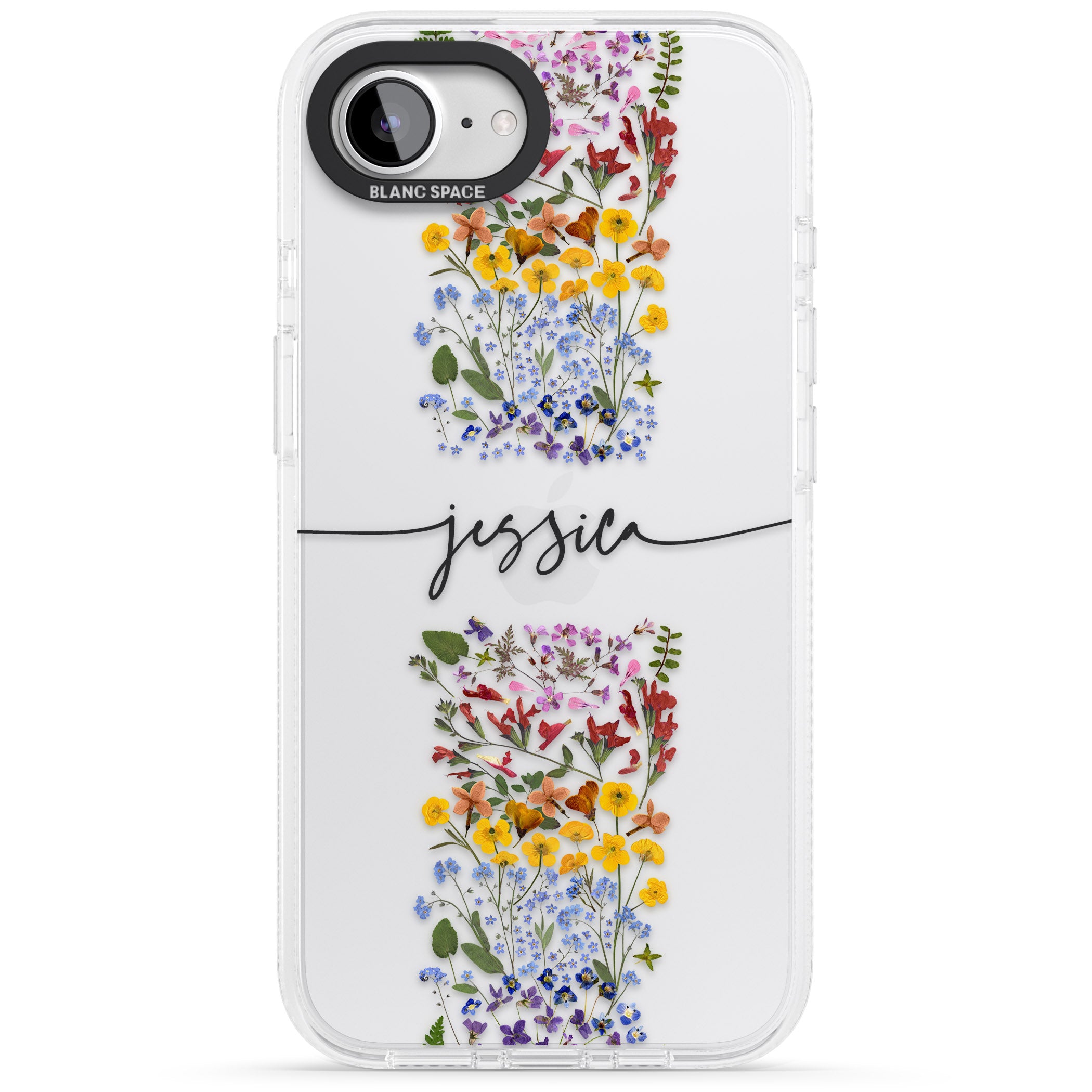 Personalised Wildflower Floral Stripe Personalised iPhone 16e Clear Case Impact Air - Blanc Space