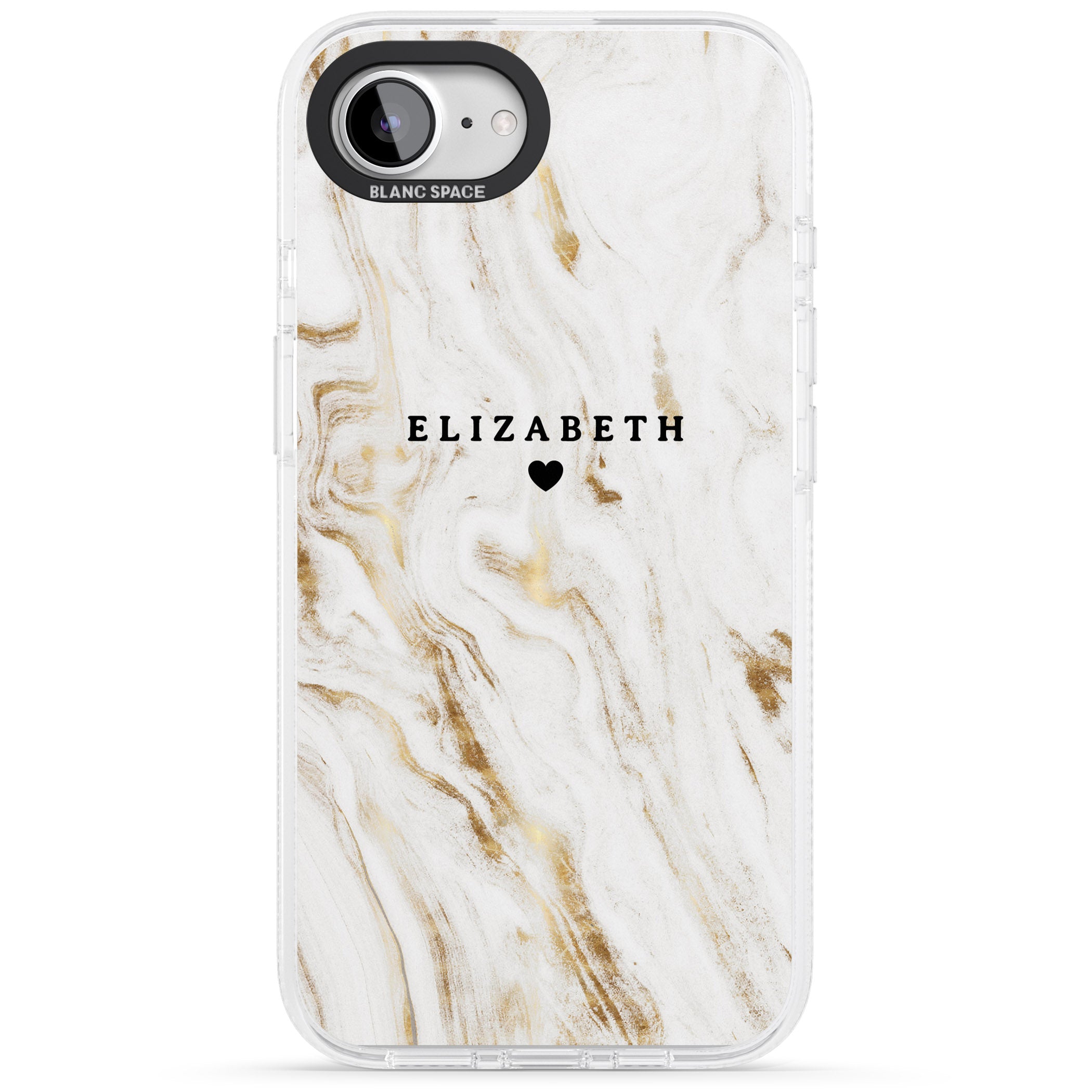 Personalised White & Gold Swirl Marble iPhone 16e Clear Case Impact Air - Blanc Space