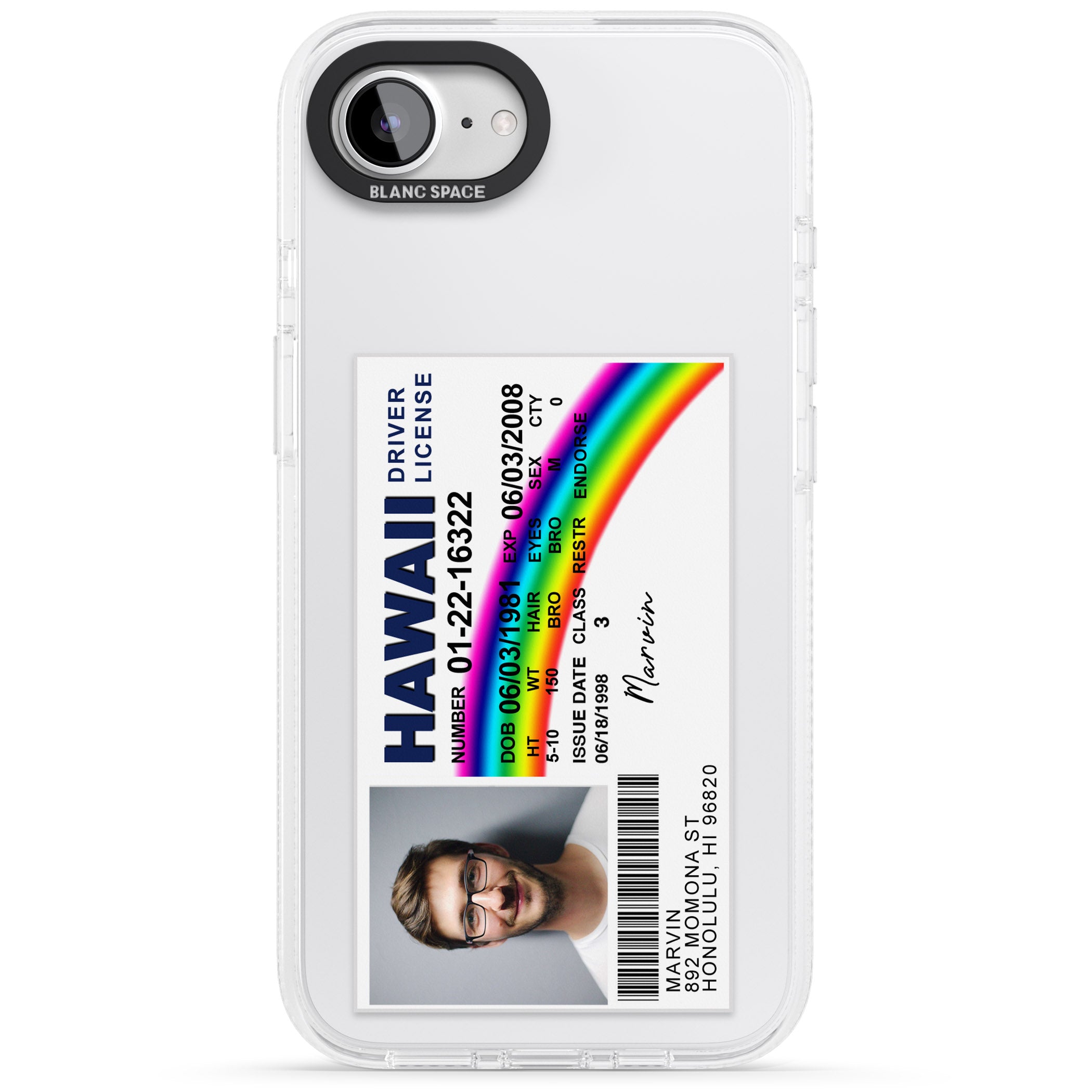 Personalised Hawaii Driving License iPhone 16e Clear Case Impact Air - Blanc Space