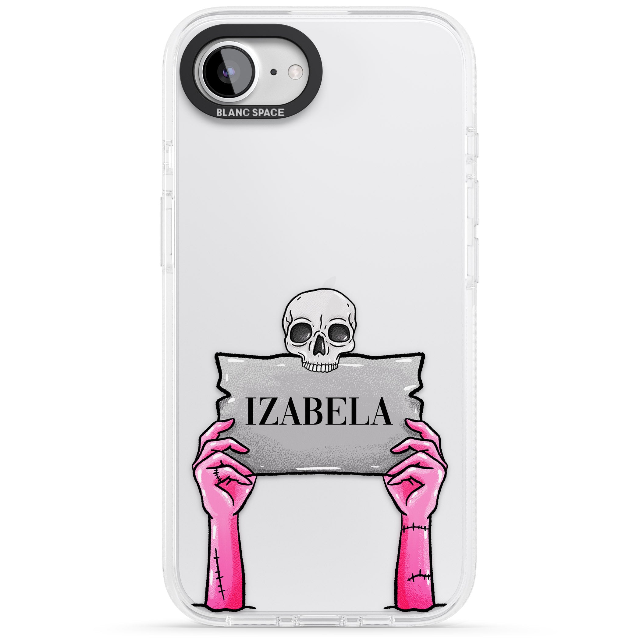 Personalised Grave Plaque iPhone 16e Clear Case Impact Air - Blanc Space