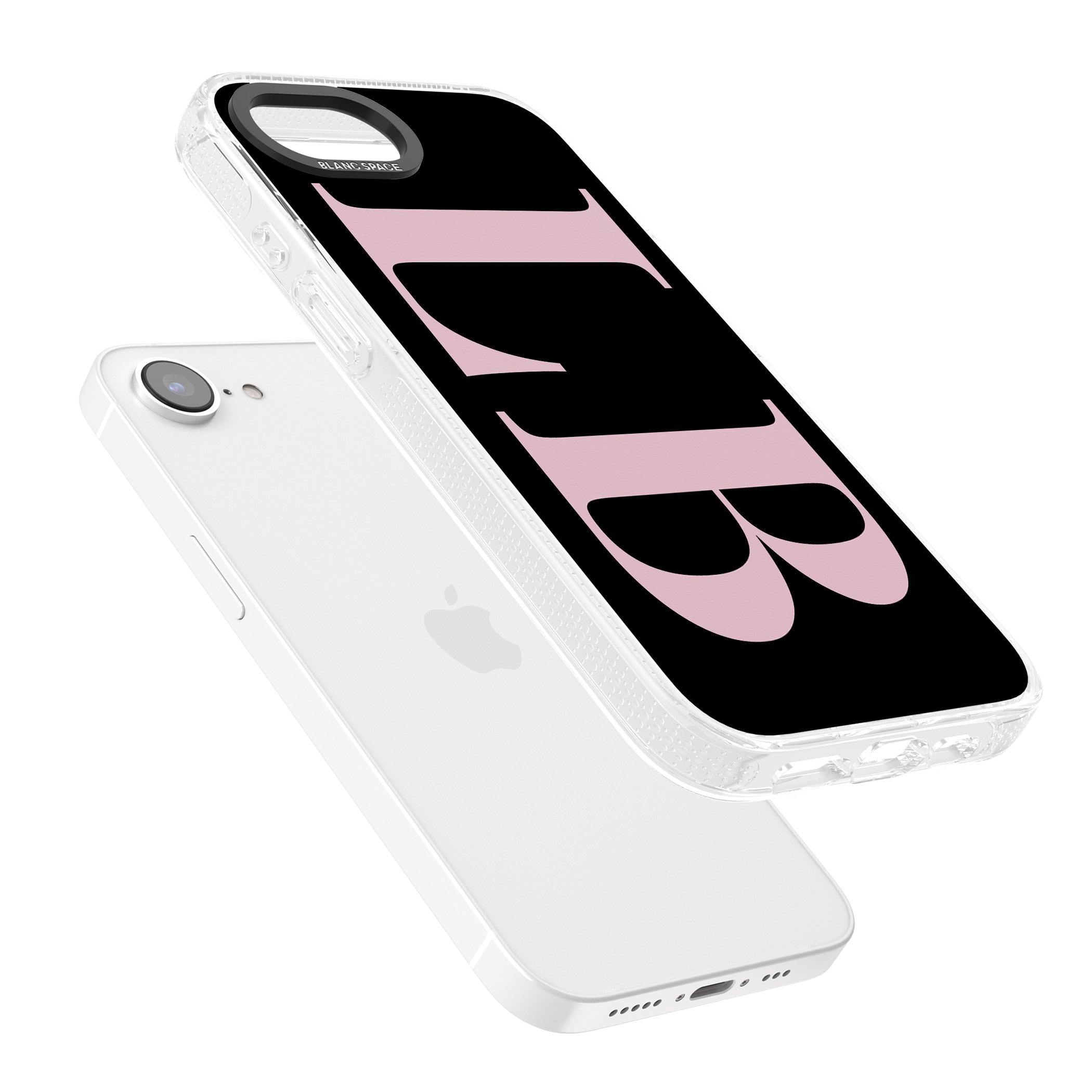 Personalised Pink & Black Letters iPhone 16e Clear Case Impact Air - Blanc Space
