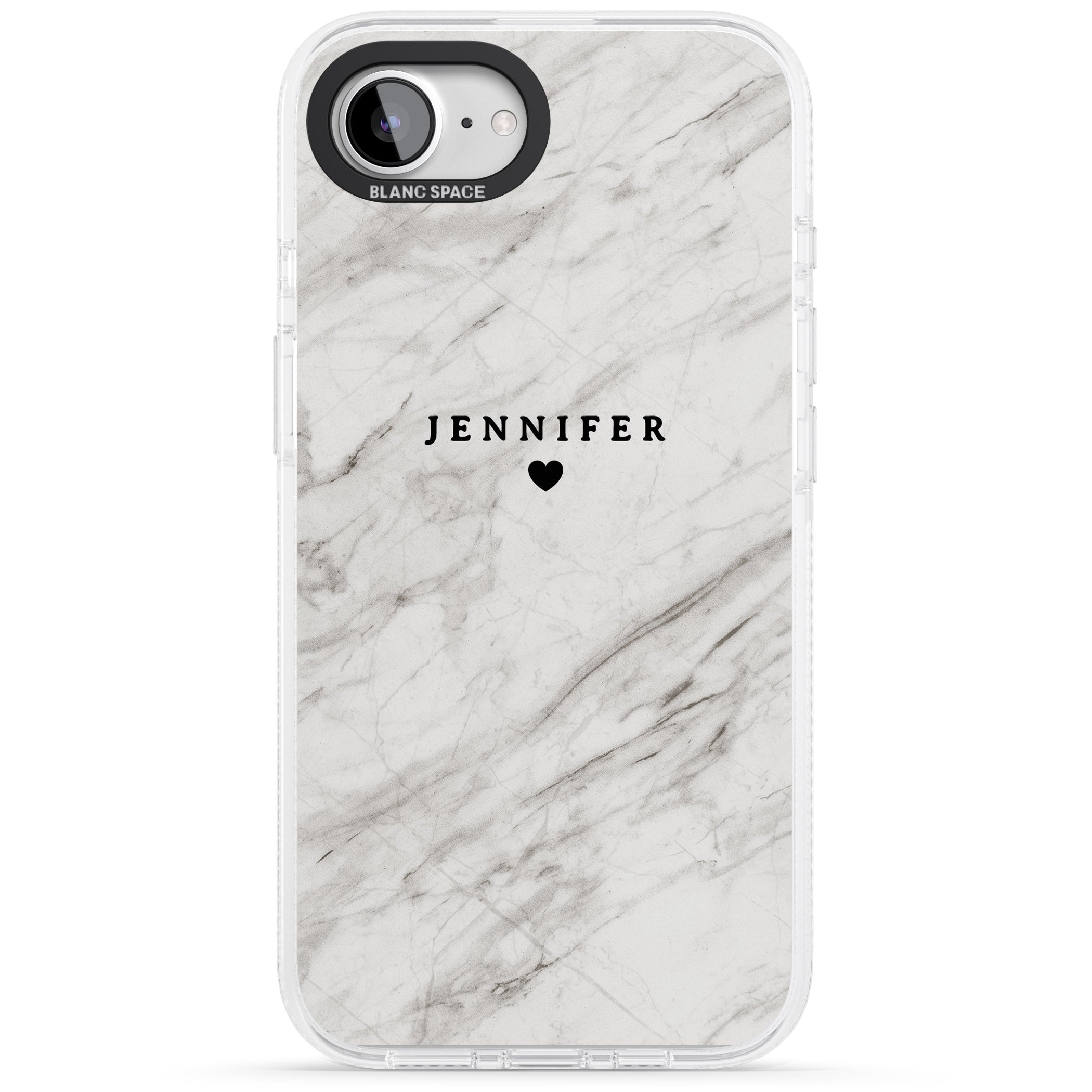 Personalised Light Grey & White Marble Texture iPhone 16e Clear Case Impact Air - Blanc Space