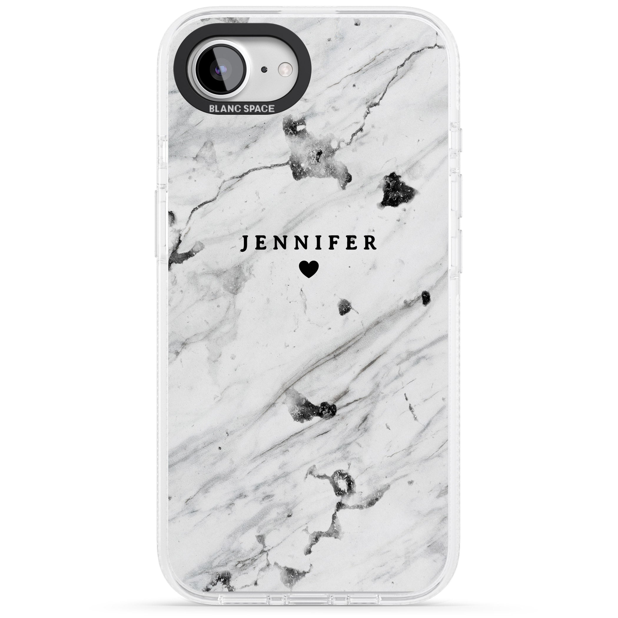 Personalised Black & White Marble Texture iPhone 16e Clear Case Impact Air - Blanc Space