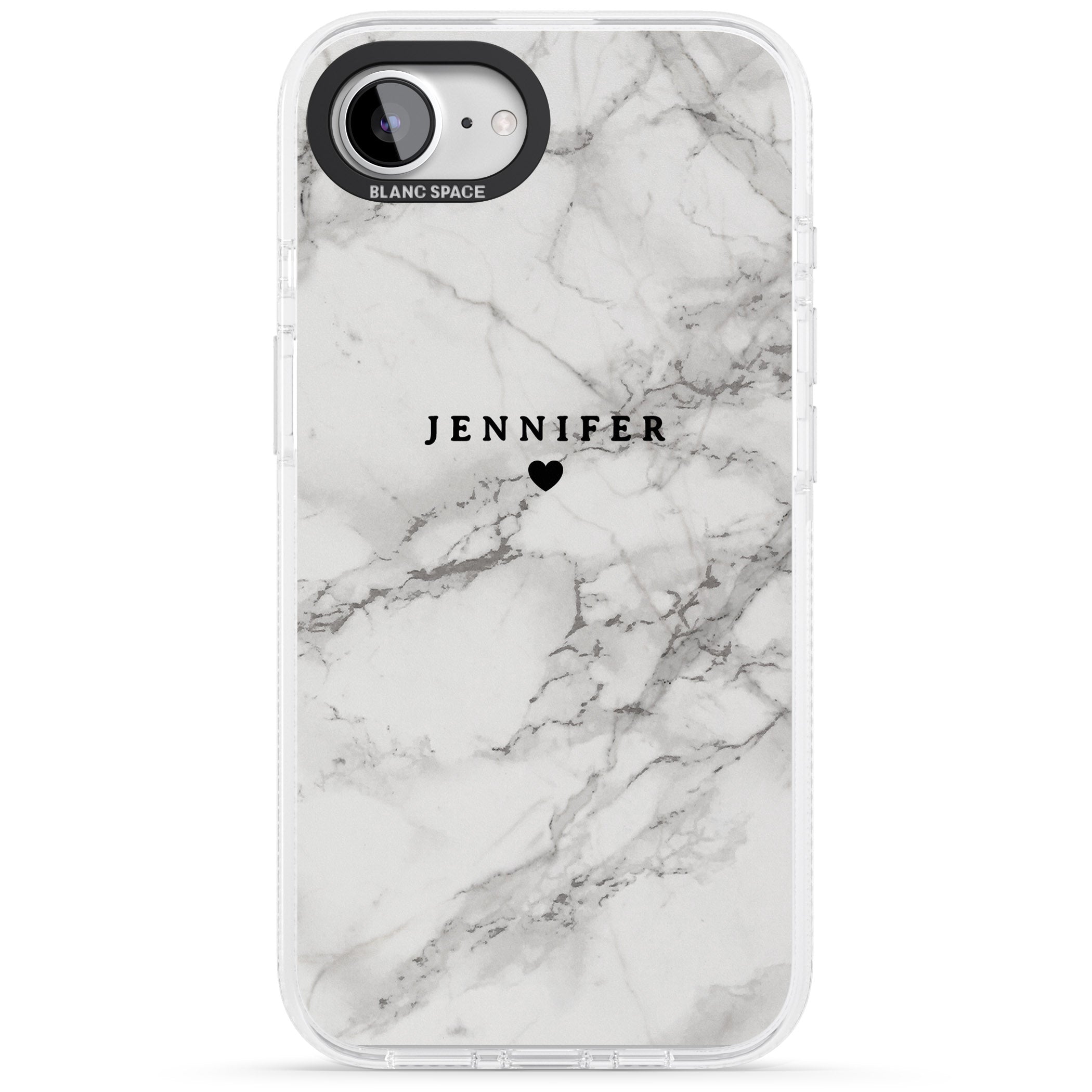 Personalised Classic Grey Marble iPhone 16e Clear Case Impact Air - Blanc Space