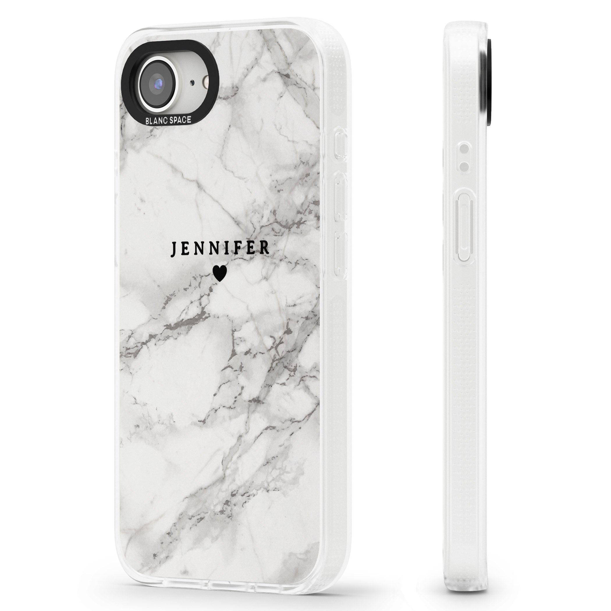 Personalised Classic Grey Marble iPhone 16e Clear Case Impact Air - Blanc Space