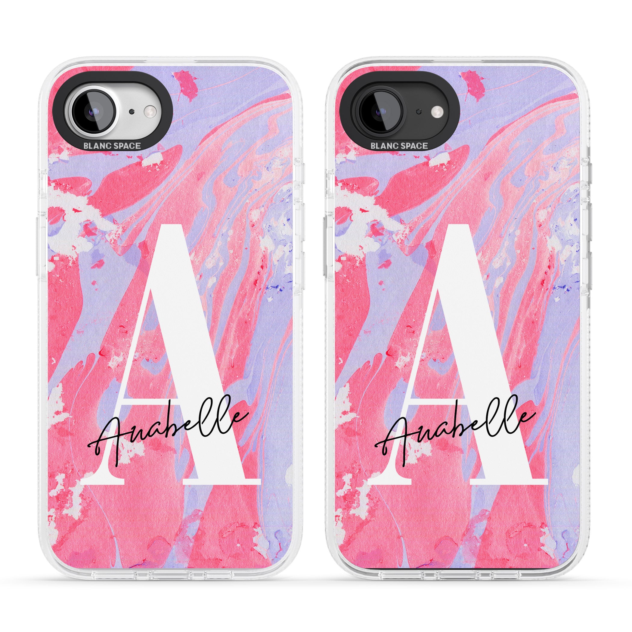 Personalised Pink & Purple - Marble iPhone 16e Clear Case Impact Air - Blanc Space