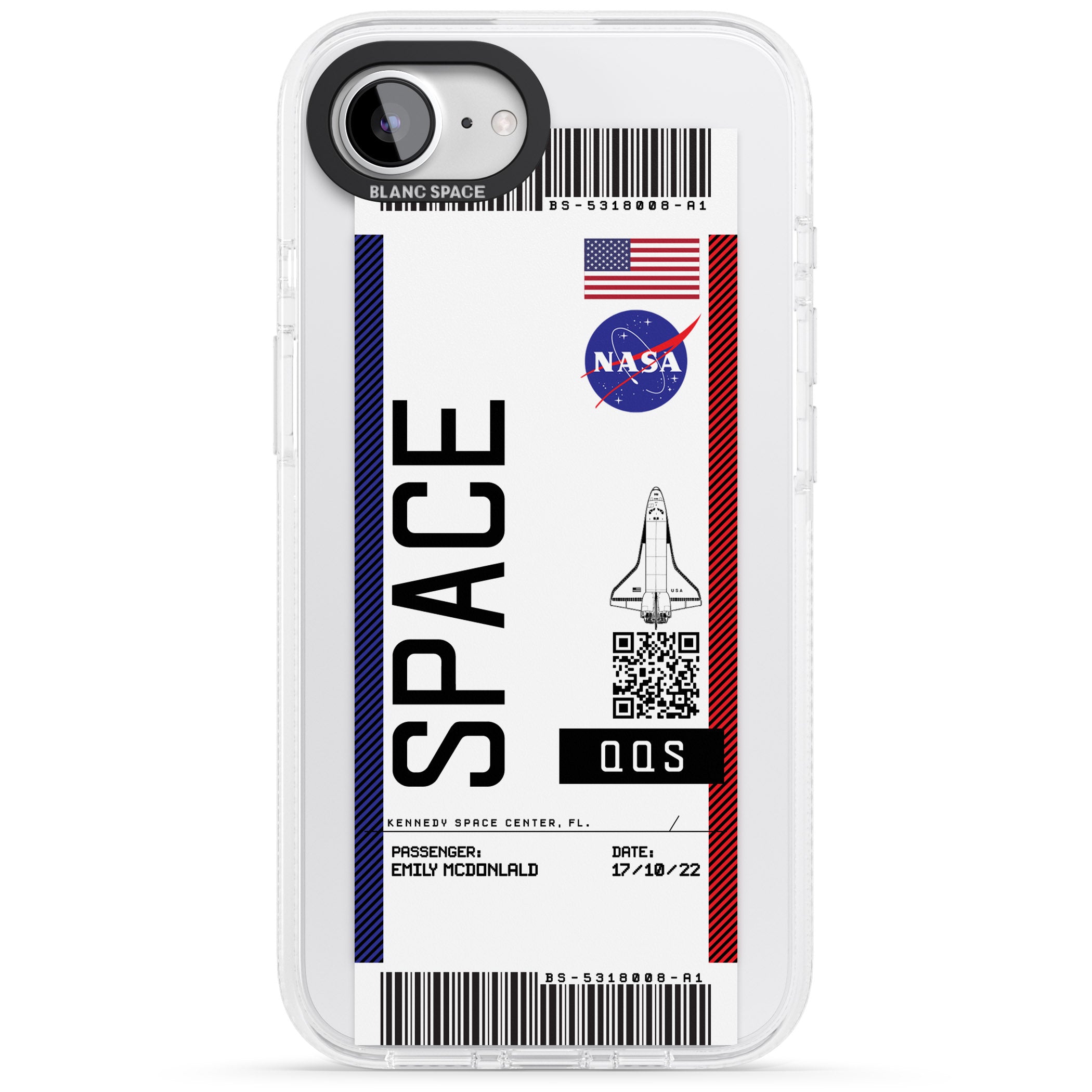Personalised NASA Boarding Pass (Light) iPhone 16e Clear Case Impact Air - Blanc Space
