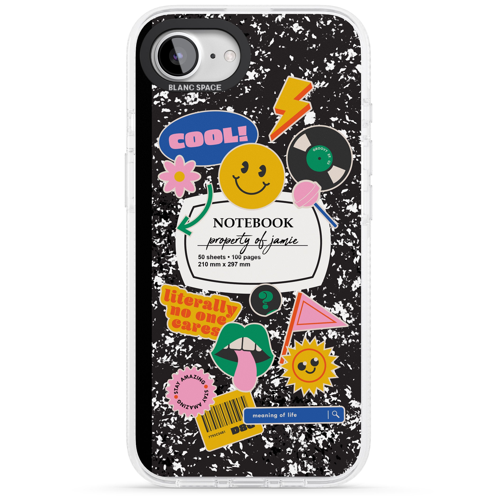 Personalised Notebook Cover with Stickers iPhone 16e Clear Case Impact Air - Blanc Space