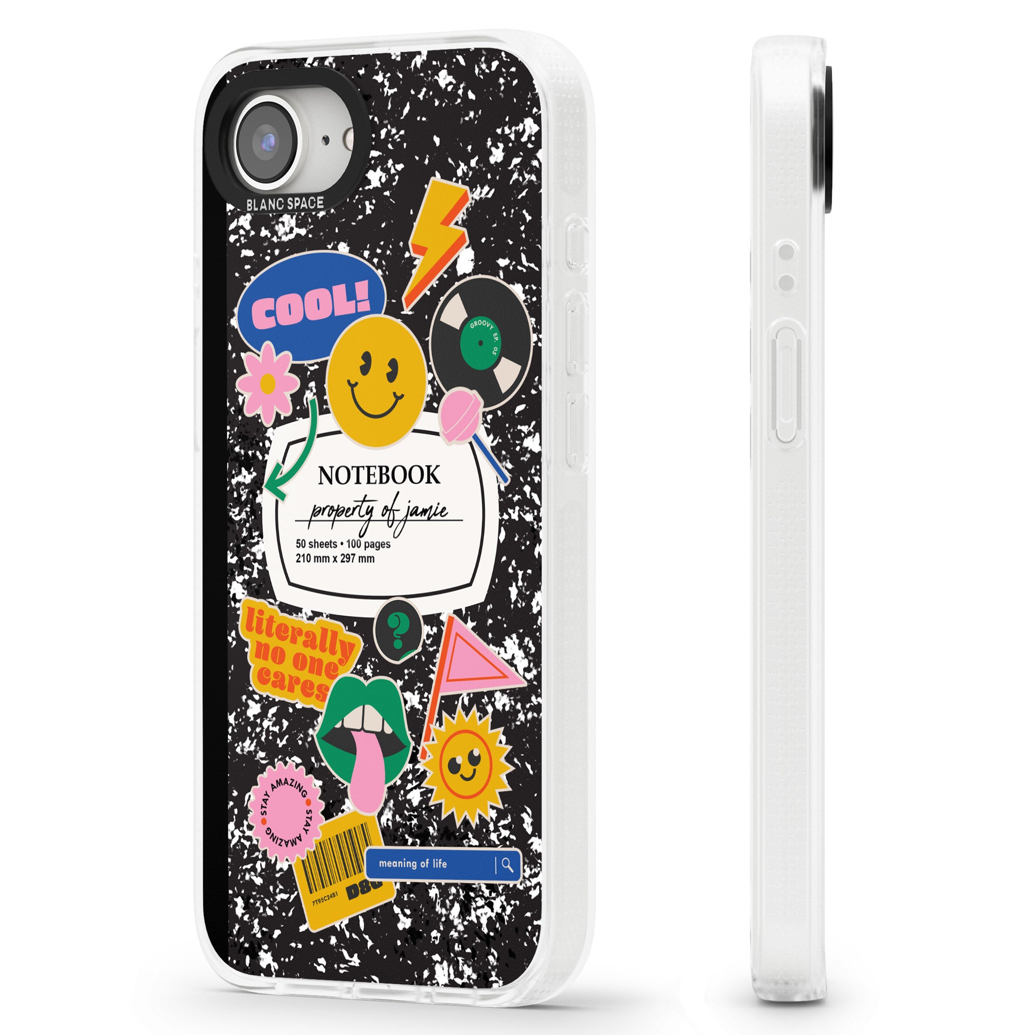 Personalised Notebook Cover with Stickers iPhone 16e Clear Case Impact Air - Blanc Space