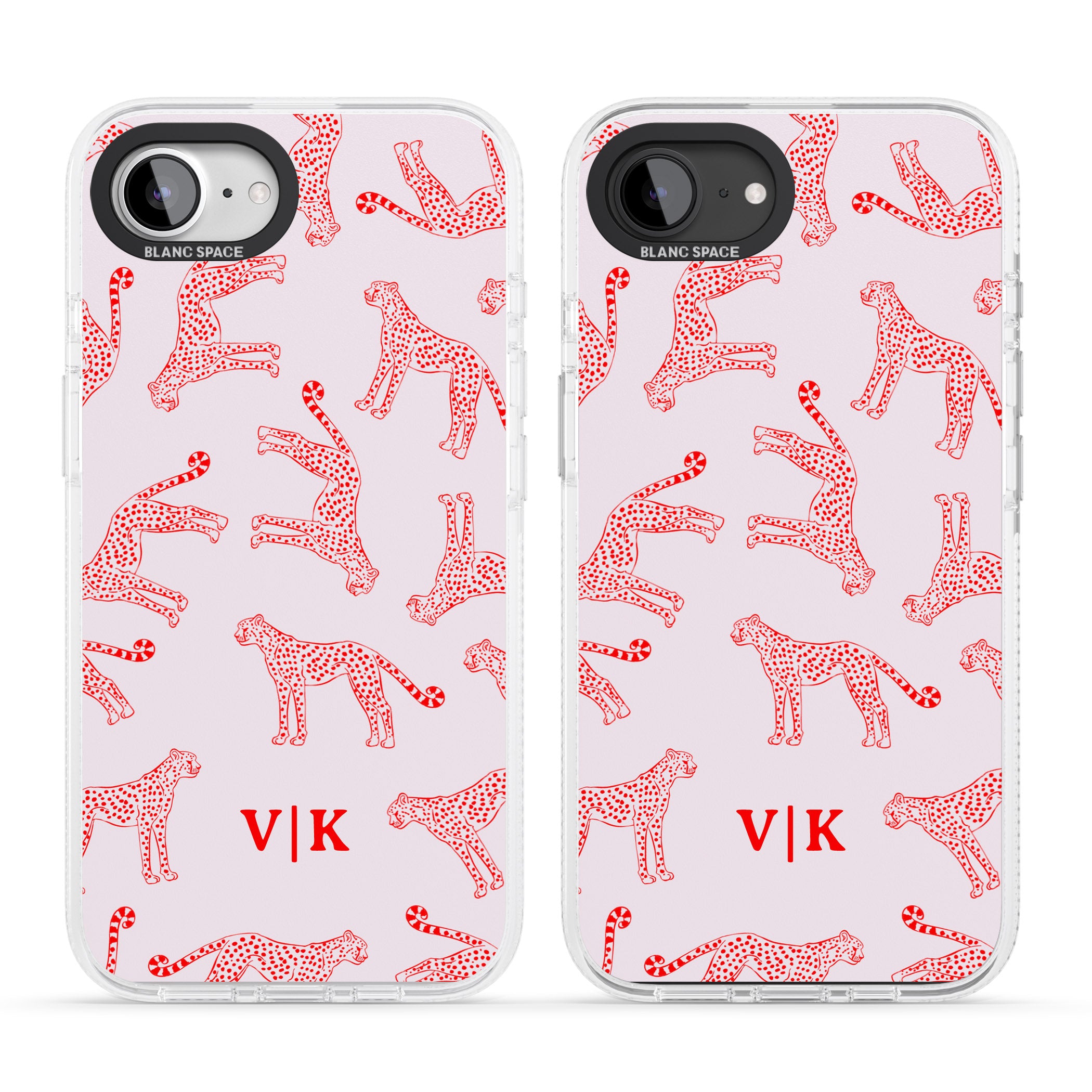 Personalised + Red & Pink Cheetah iPhone 16e Clear Case Impact Air - Blanc Space